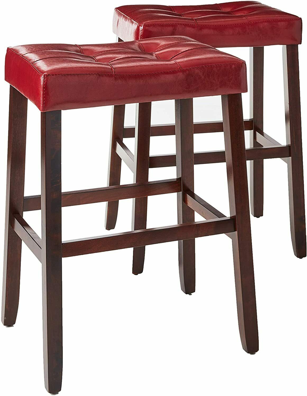 Kent 29" High Tufted Red leatherette Saddle Bar Stool Set of 2