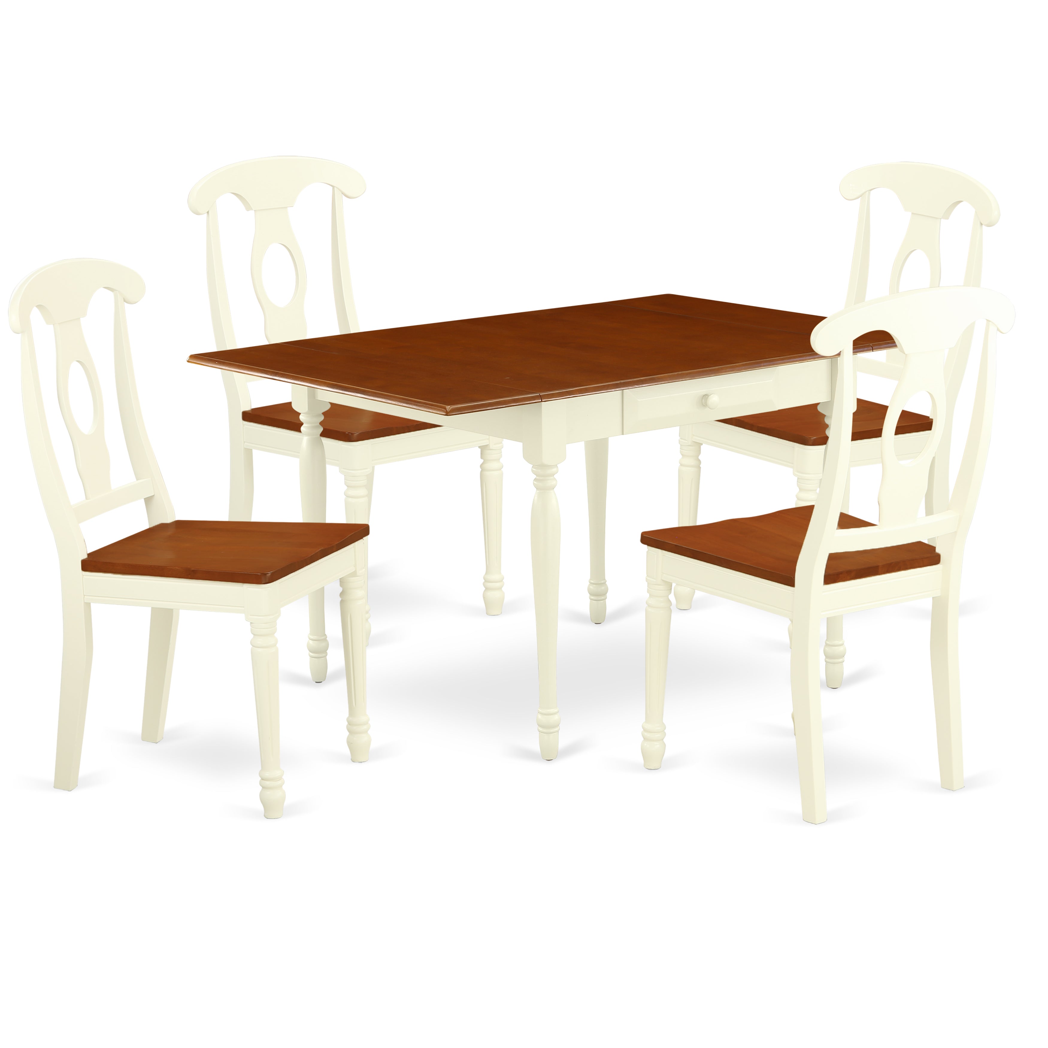 East West Furniture MZKE5-WHI-W 5 Pieces Dining Room set - Durable Drop Leaf Hardwood Dining Table and 4 Real Wood Seat Dining Chairs, Buttermilk and Cherry Finish
