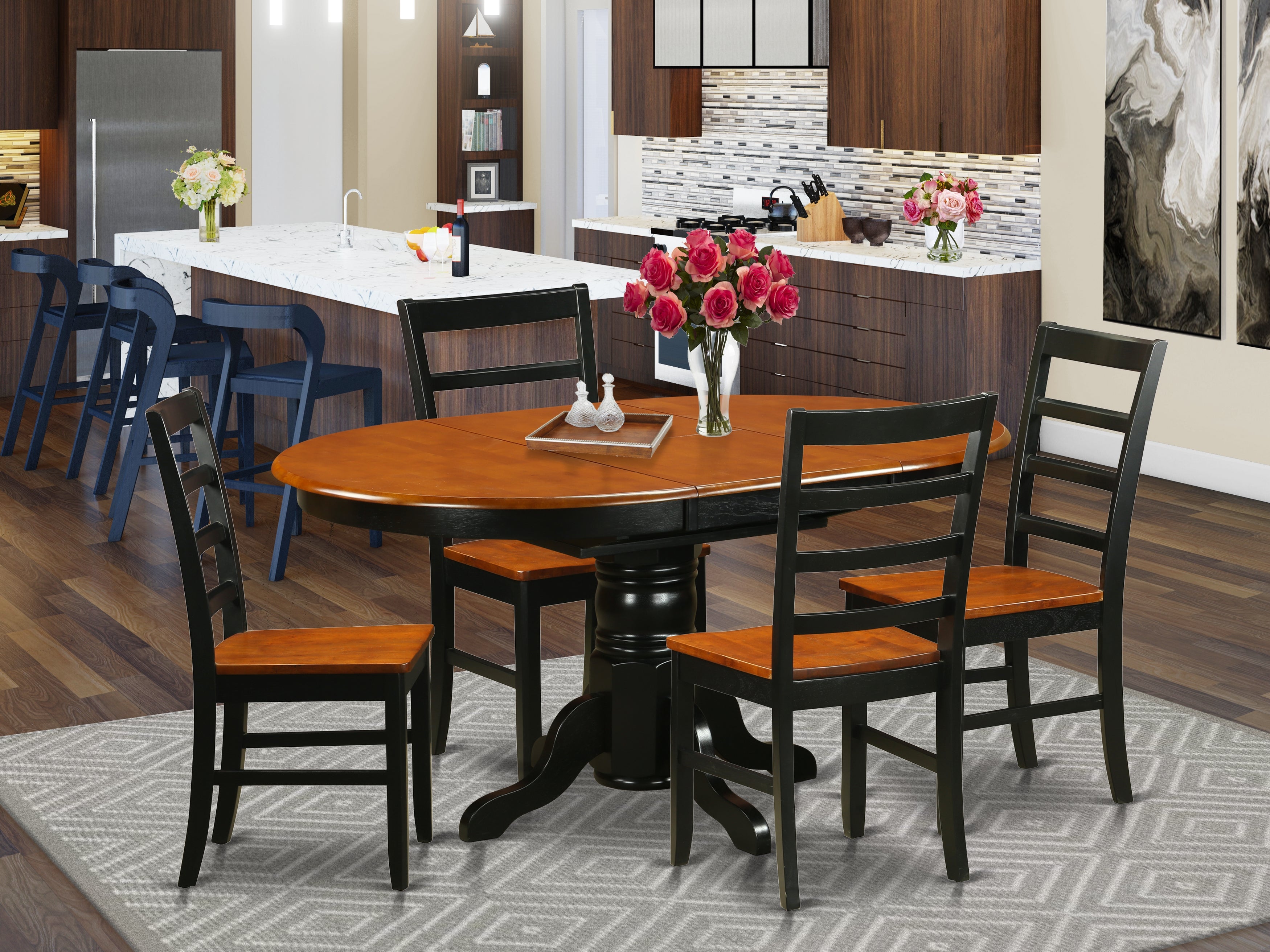 AVPF5-BCH-W Dining set - 5 Pcs with 4 Wooden Chairs