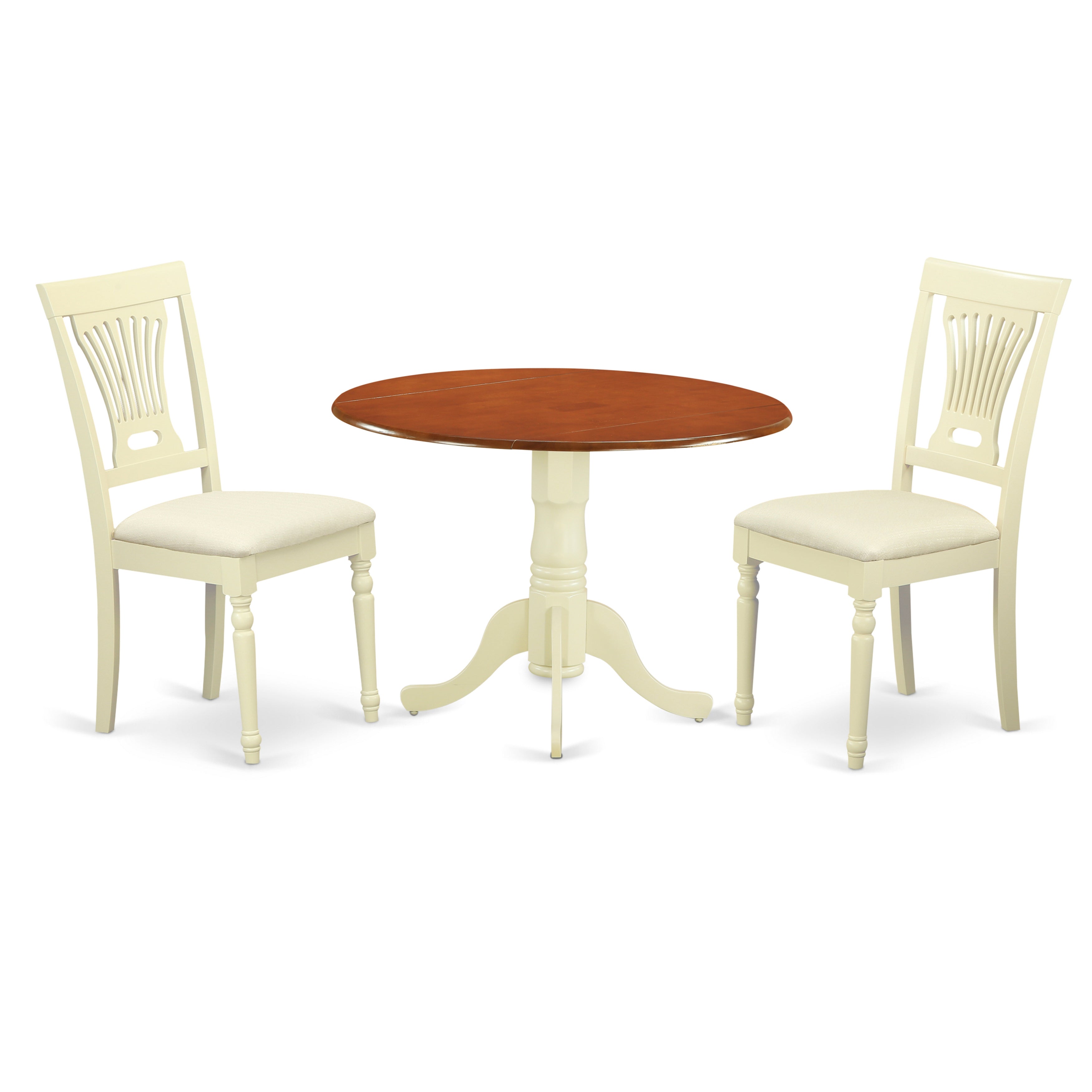DLPL3-BMK-C 3 PC Kitchen Table set-Dining Table and 2 Wooden Kitchen Chairs in Buttermilk and Cherry