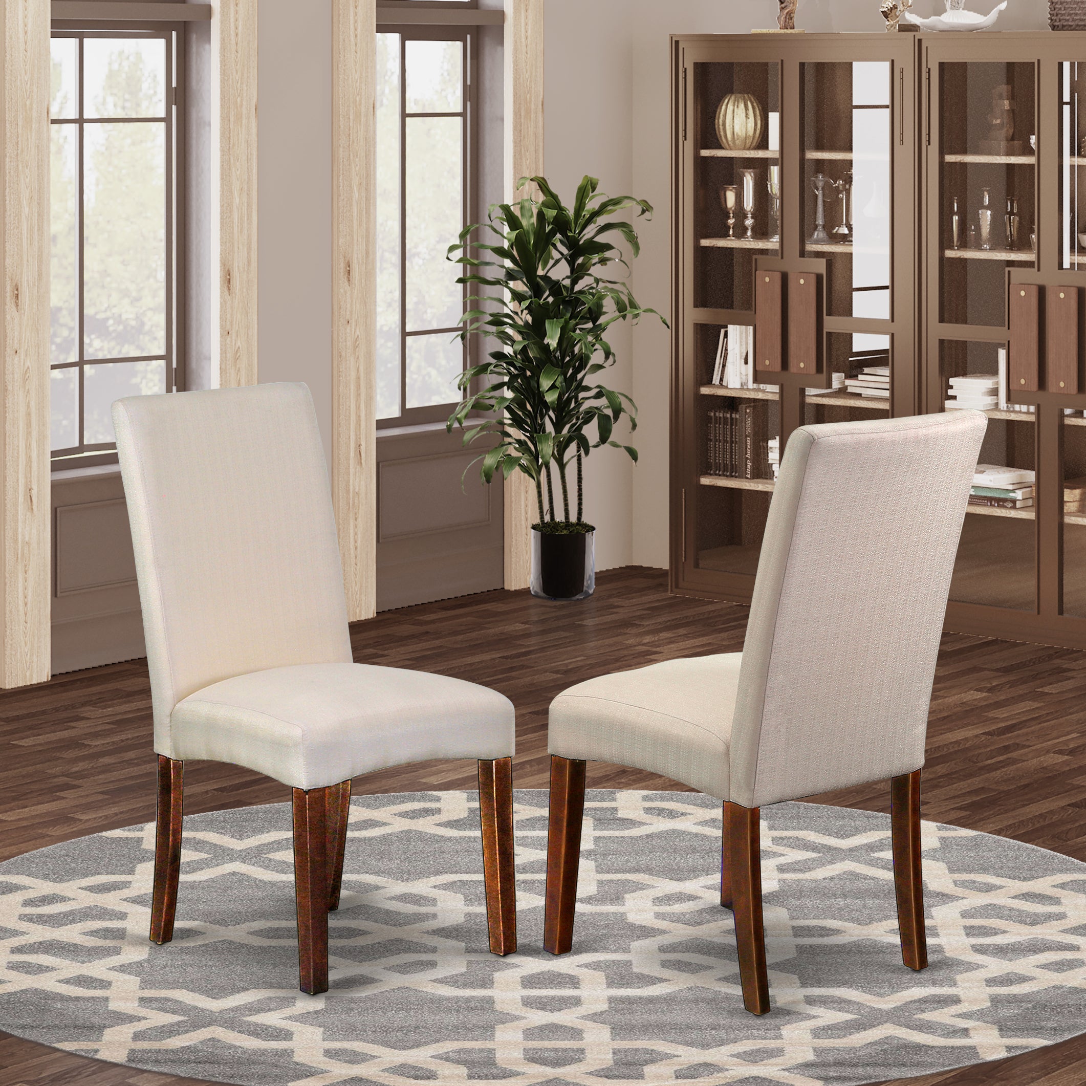 DRP3T01 Parson Chair with Mahogany Finish Leg and Linen fabric- Cream Color