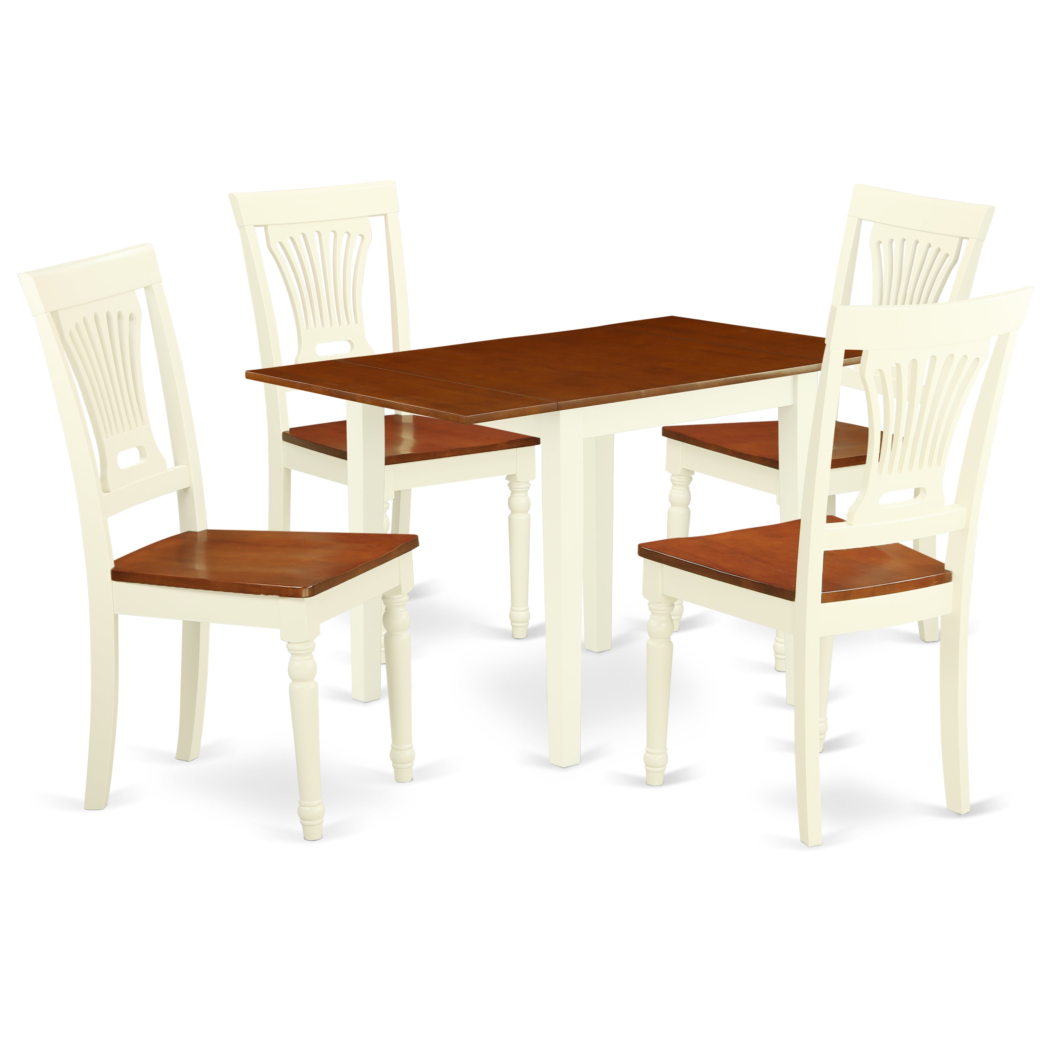 East West Furniture NDPL5-WHI-W, 5Pc Dinette Set for Small Spaces Features a Wood Dining Table and 4 Dining Room Chair with Solid Wood Seat and Panel Back, Buttermilk and Cherry Finish
