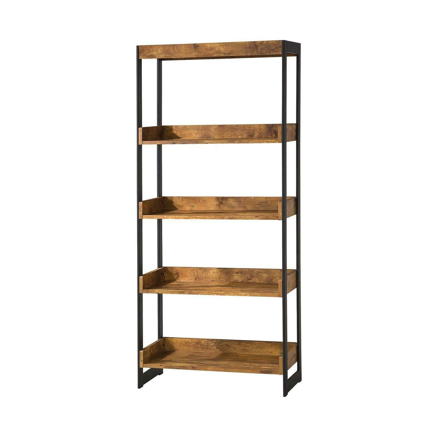 Estrella 4-shelf Bookcase Antique Nutmeg and Gunmetal