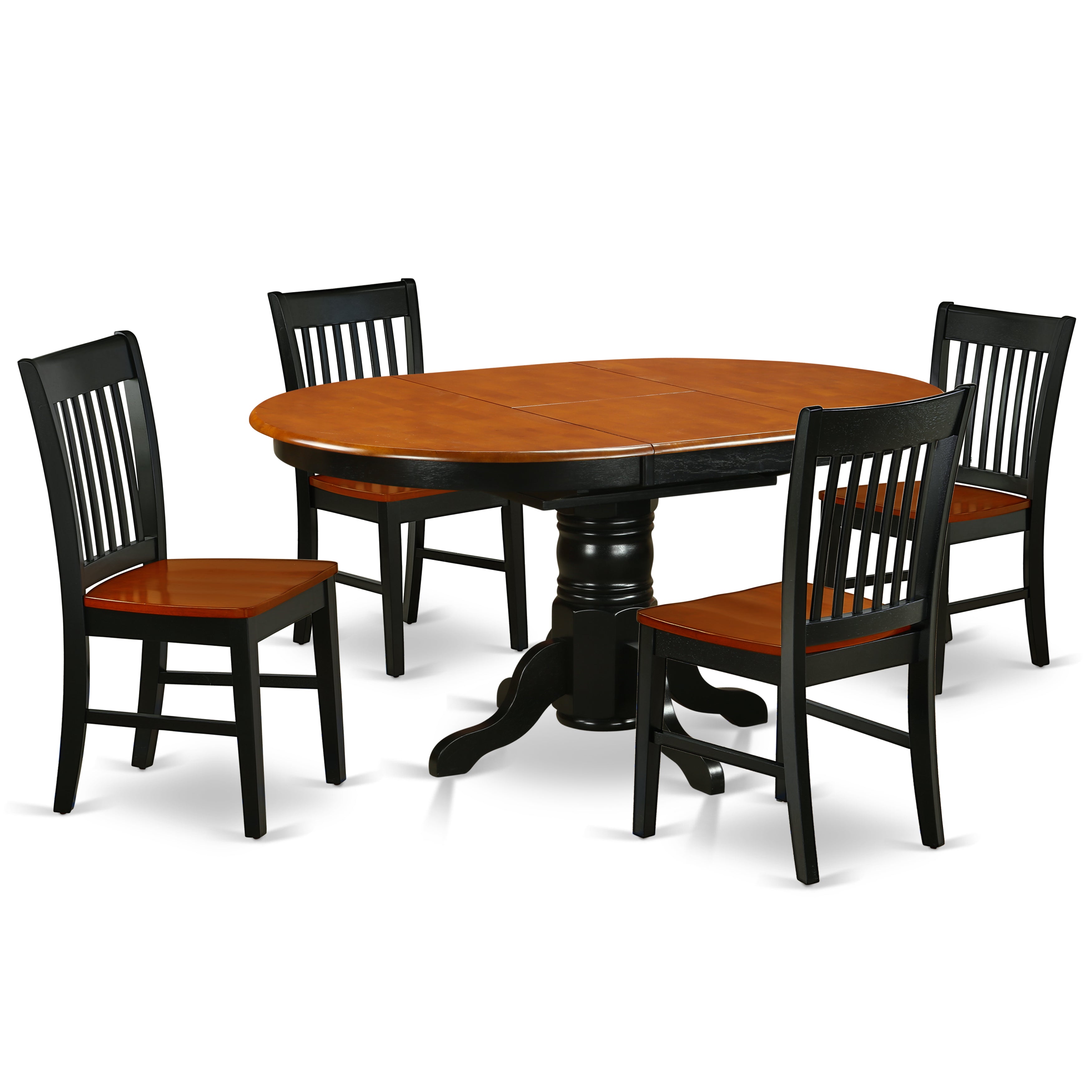 KENO5-BCH-W 5Pc Oval 42/60 Inch Dining Table With 18 In Self Storing Butterfly Leaf And Four Wood Seat Chairs