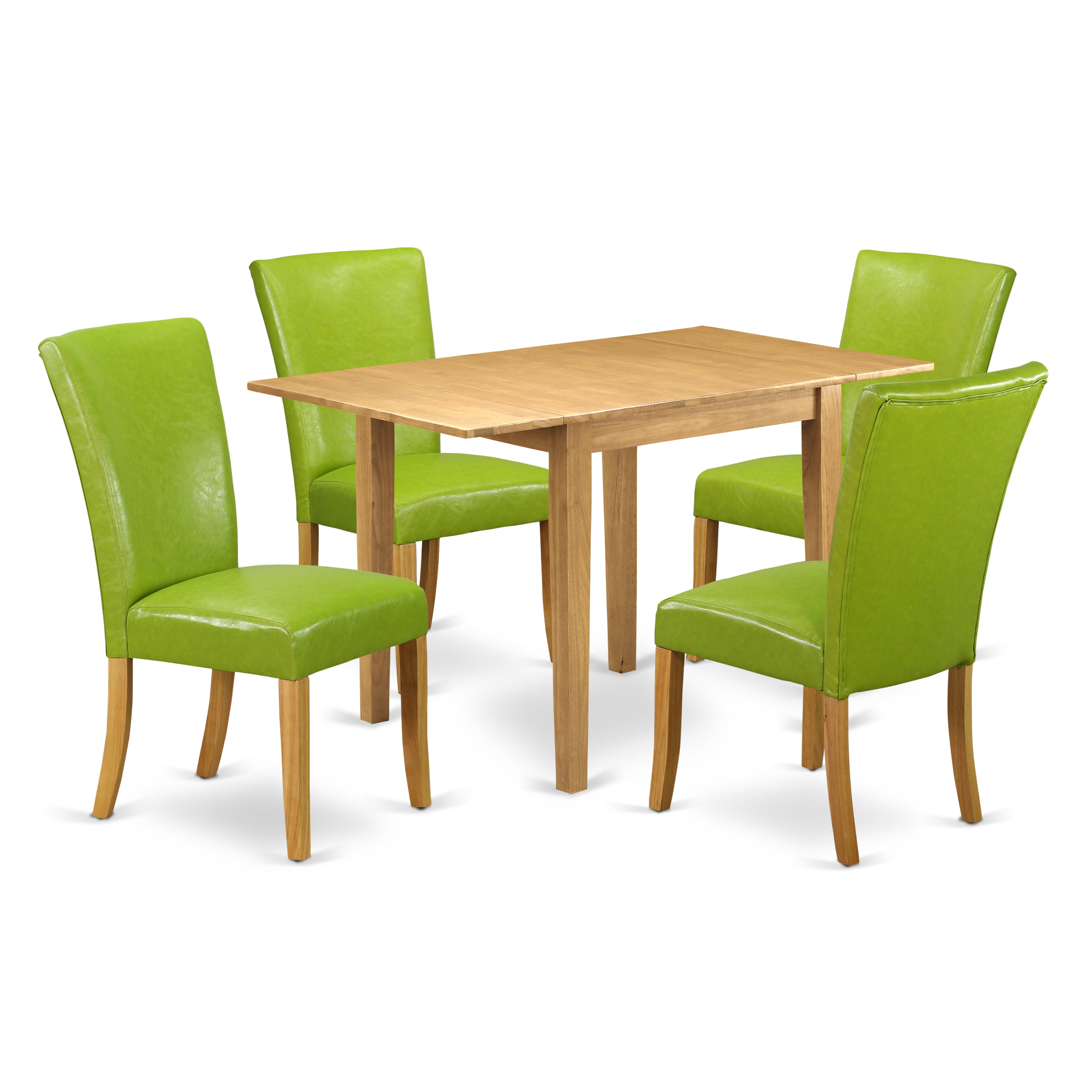 East West Furniture NDAL5-OAK-51 Dining Room Table Set 5 Pc - Four Dining Chairs and a Dining Room Table - Oak Finish Wood - Autumn Green Color Pu Leather
