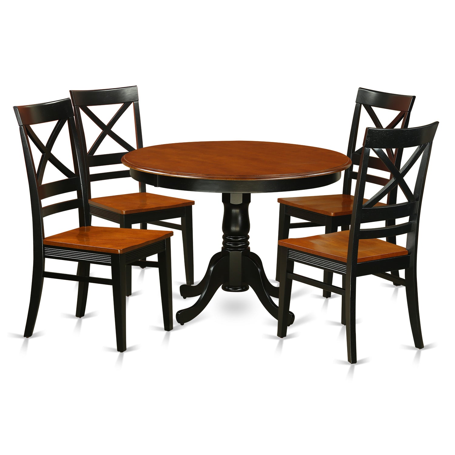 HLQU5-BCH-W 5 Pc set with a Round Dinette Table and 4 Leather Dinette Chairs in Black and Cherry
