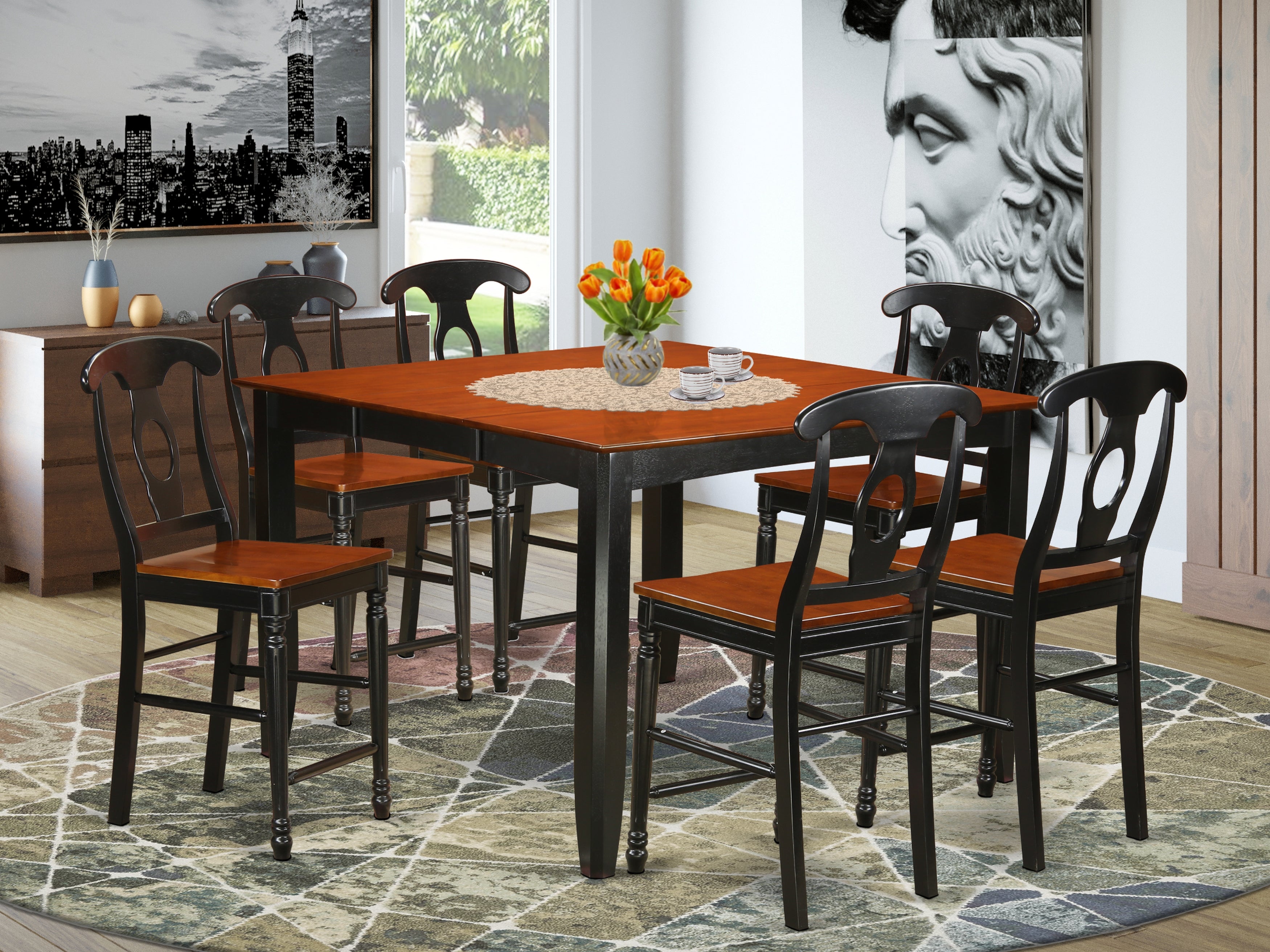FAKE7H-BLK-W 7 Pc counter height pub set-pub Table and 6 dinette Chairs.
