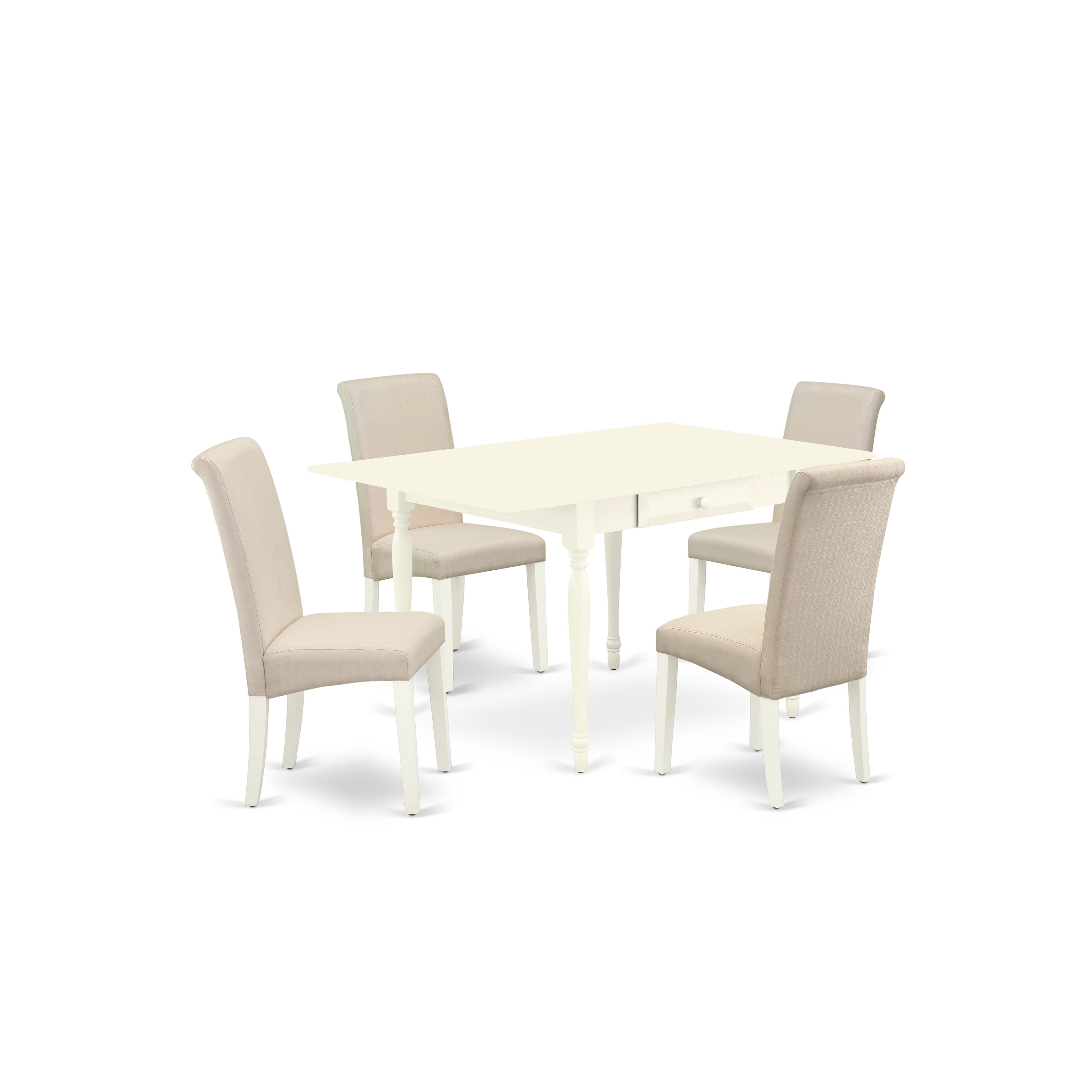 East West Furniture MZBA5-LWH-01 5Pc Dinette Sets for Small Spaces Contains a Rectangle Table and 4 Parsons Dining Room Chairs with Cream Color Linen Fabric, Drop Leaf Table with Full Back Chairs, Linen White Finish