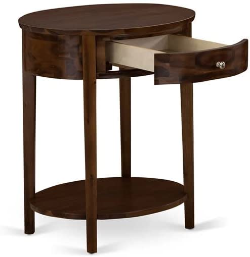 Solid Wood HI-08-ET Wooden Nightstand Accent Table with Drawer Antique Walnut Finish