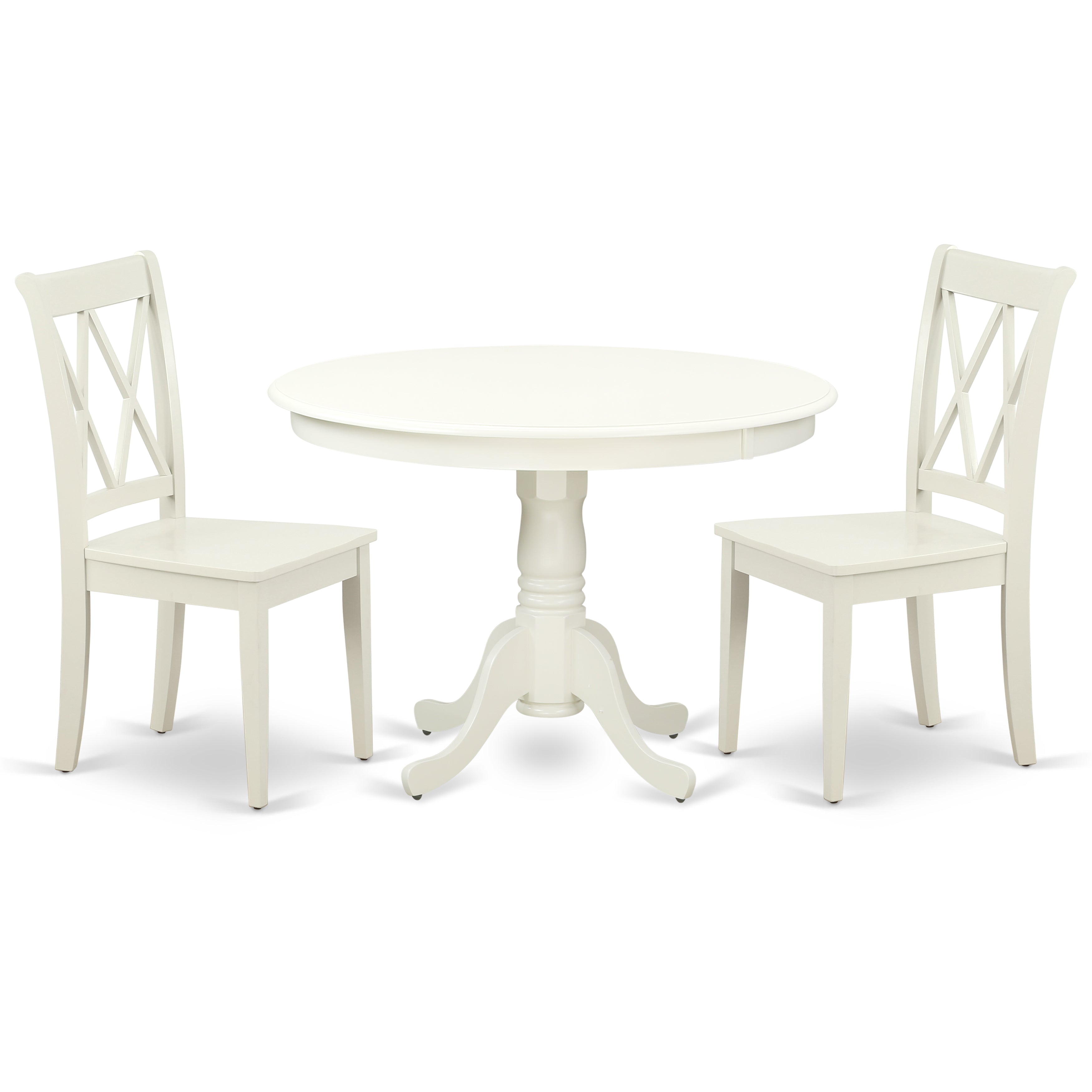HLCL3-LWH-W 3PC Round 42 inch Table and 2 Double X back Chairs