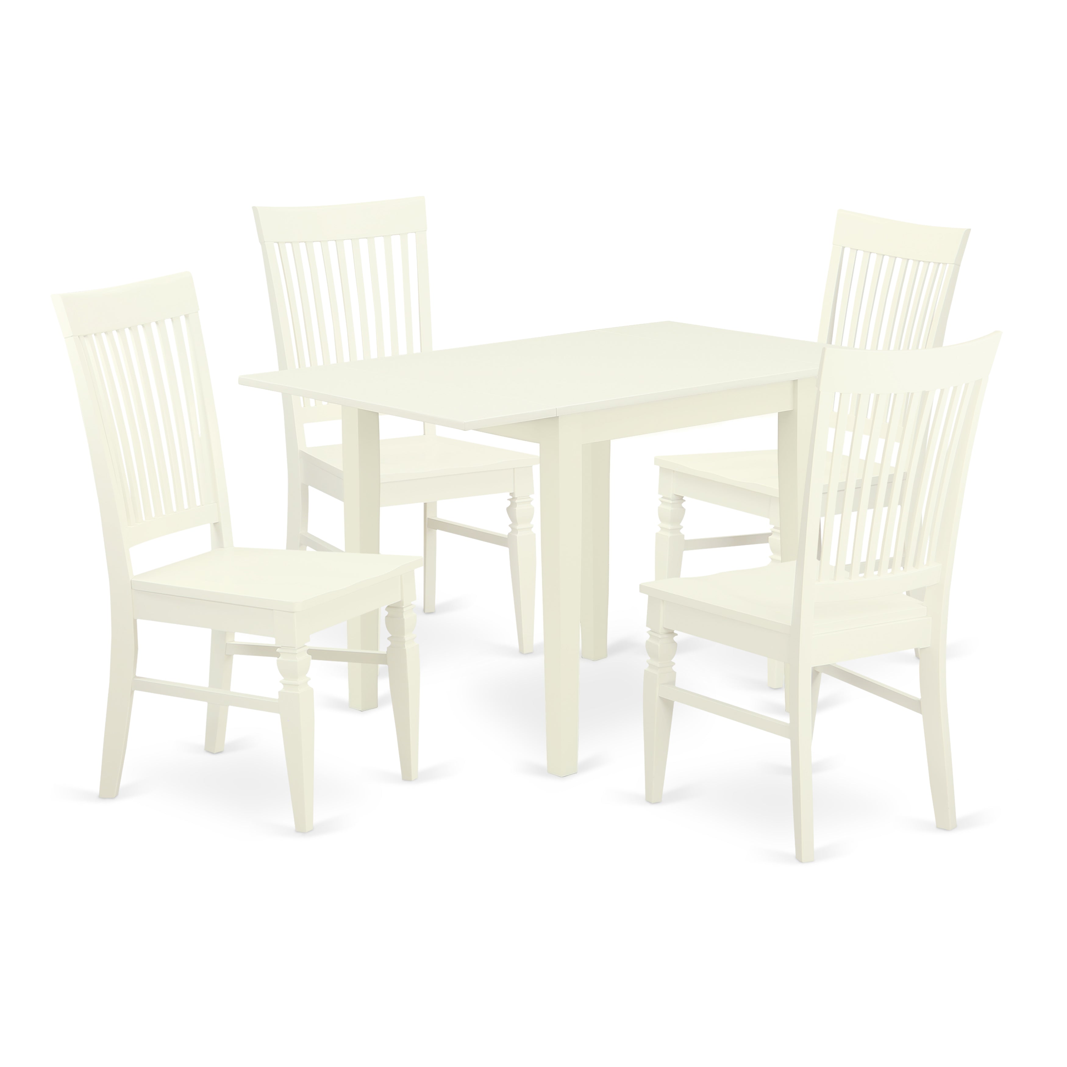 East West Furniture NDWE5-LWH-W, 5Pc Kitchen Set Features a Small Kitchen Table and 4 Modern Dining Chairs with Solid Wood Seat and Slat Back, Linen White Finish