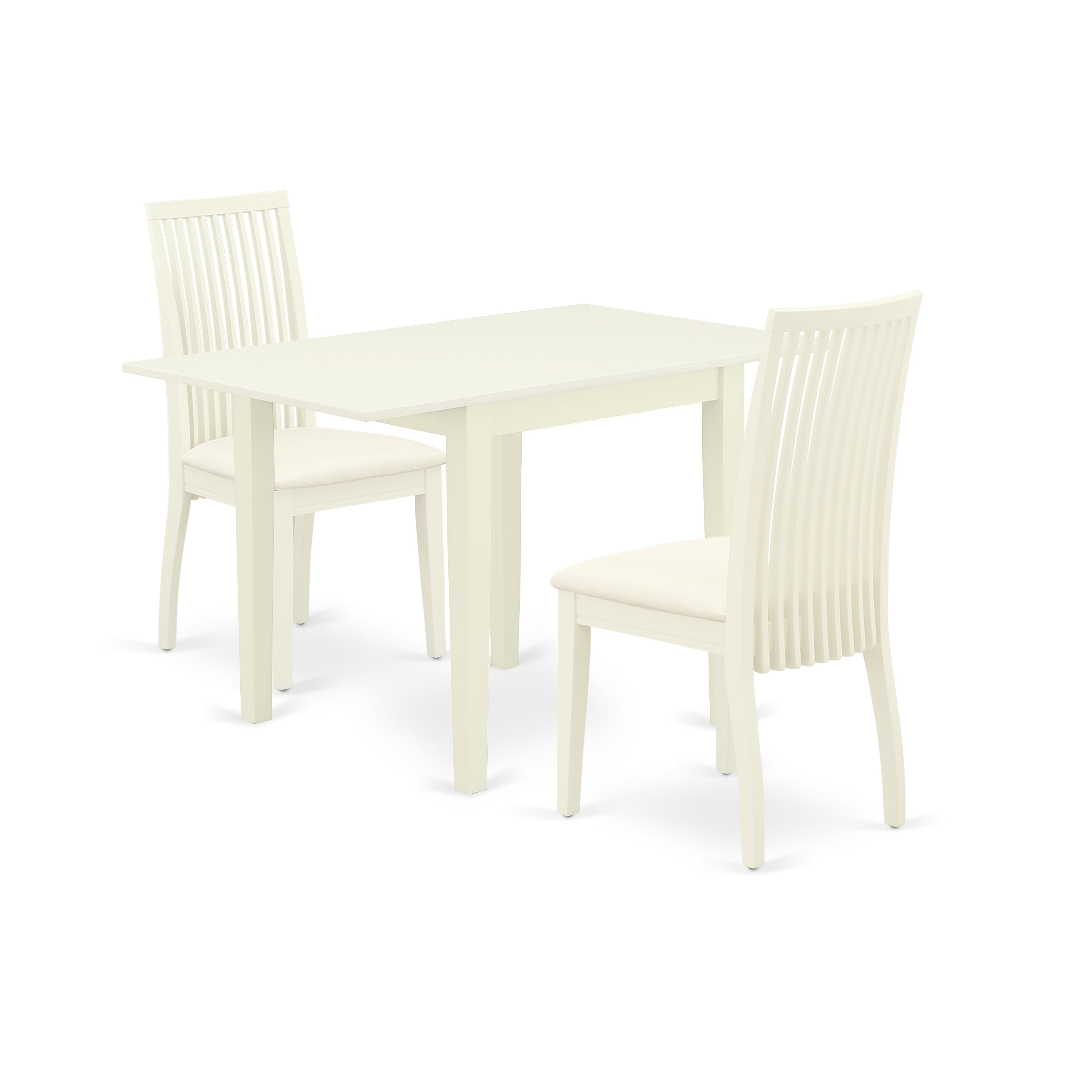 East West Furniture NDIP3-LWH-C 3Pc Dining Room Table Set Offers a Dinette Table and 2 Dining Chairs with Microfiber Upholstery Seat, Linen White Finish
