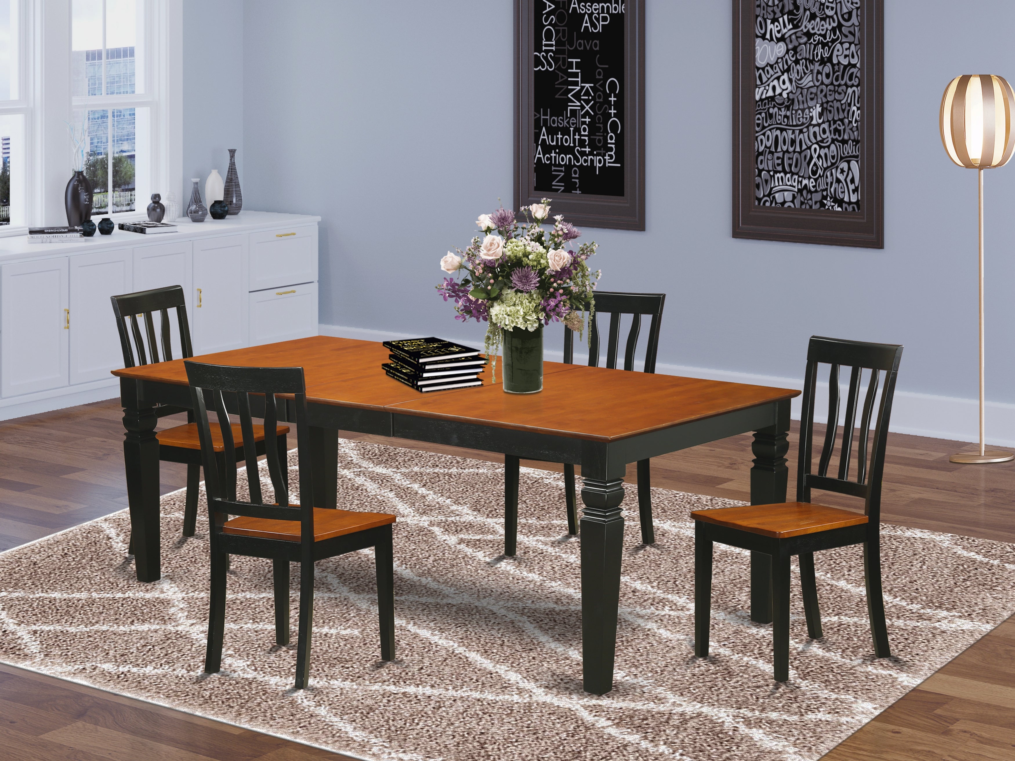 LGAN5-BCH-W 5 Pc Dinette Table set with a Dining Table and 4 Dining Chairs in Black and Cherry