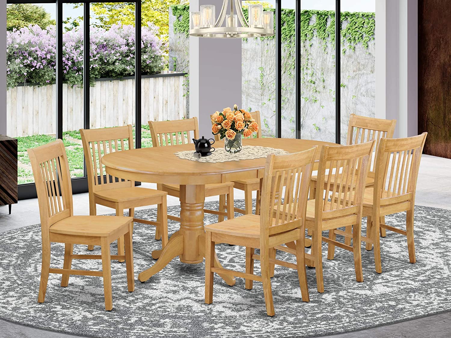 VANO9-OAK-W 9 Pc Dinette Table set - Kitchen Table and 8 dinette Chairs