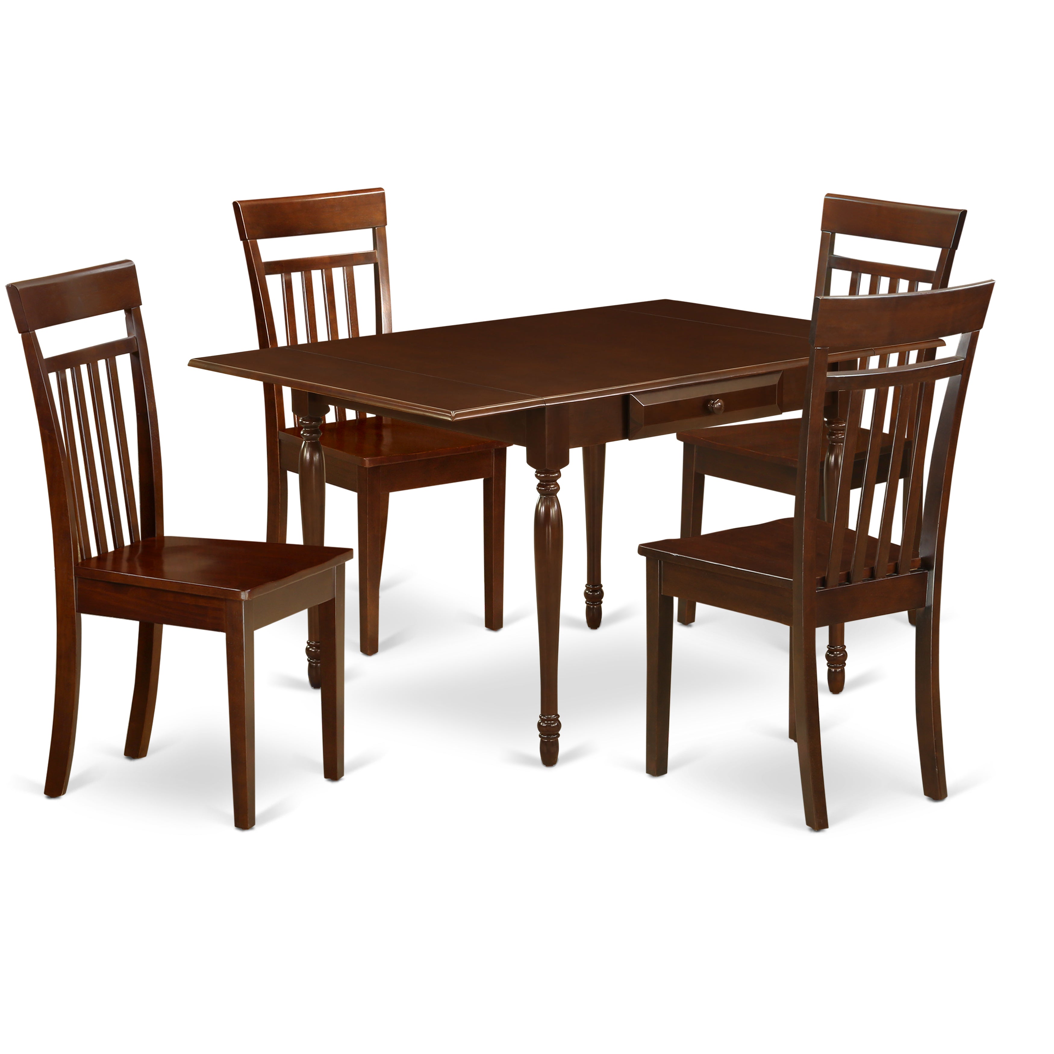 East West Furniture MZCA5-MAH-W 5Pc Dinette Sets for Small Spaces Includes a Wood Dining Table and 4 Wood Dining Chairs with Solid Wood Seat, Drop Leaf Table with Slat Back Chairs, Mahogany Finish