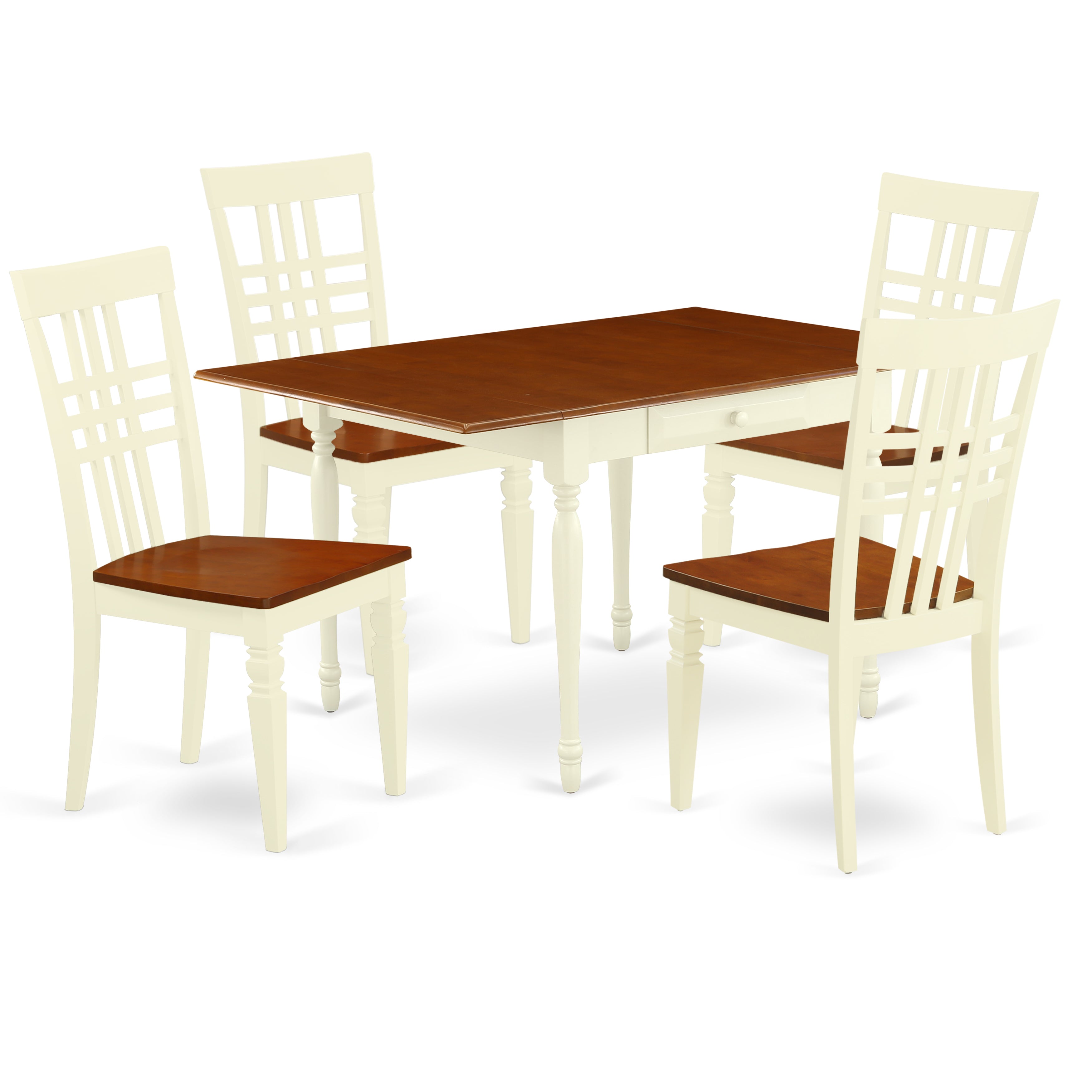 East West Furniture MZLG5-WHI-W 5 Pieces Kitchen Table set - Strong Drop Leaf Wooden Dining Room Table and 4 Solid Wood Seat Dining Room Chairs, Buttermilk and Cherry Finish