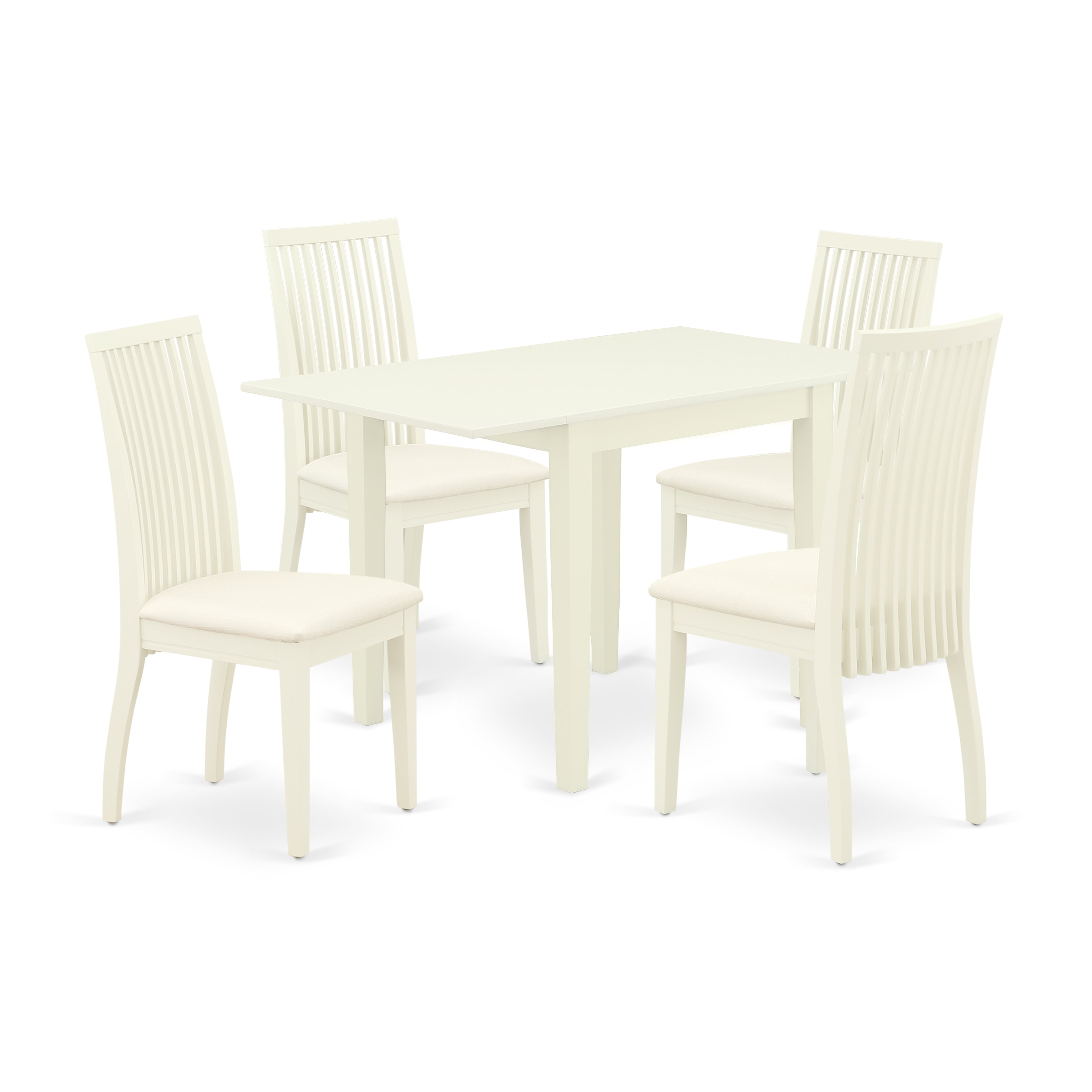 East West Furniture NDIP5-LWH-C 5Pc Wood Dining Table Set Consists of a Small Dining Table and 4 Dinette Chairs with Microfiber Upholstery Seat, Linen White Finish
