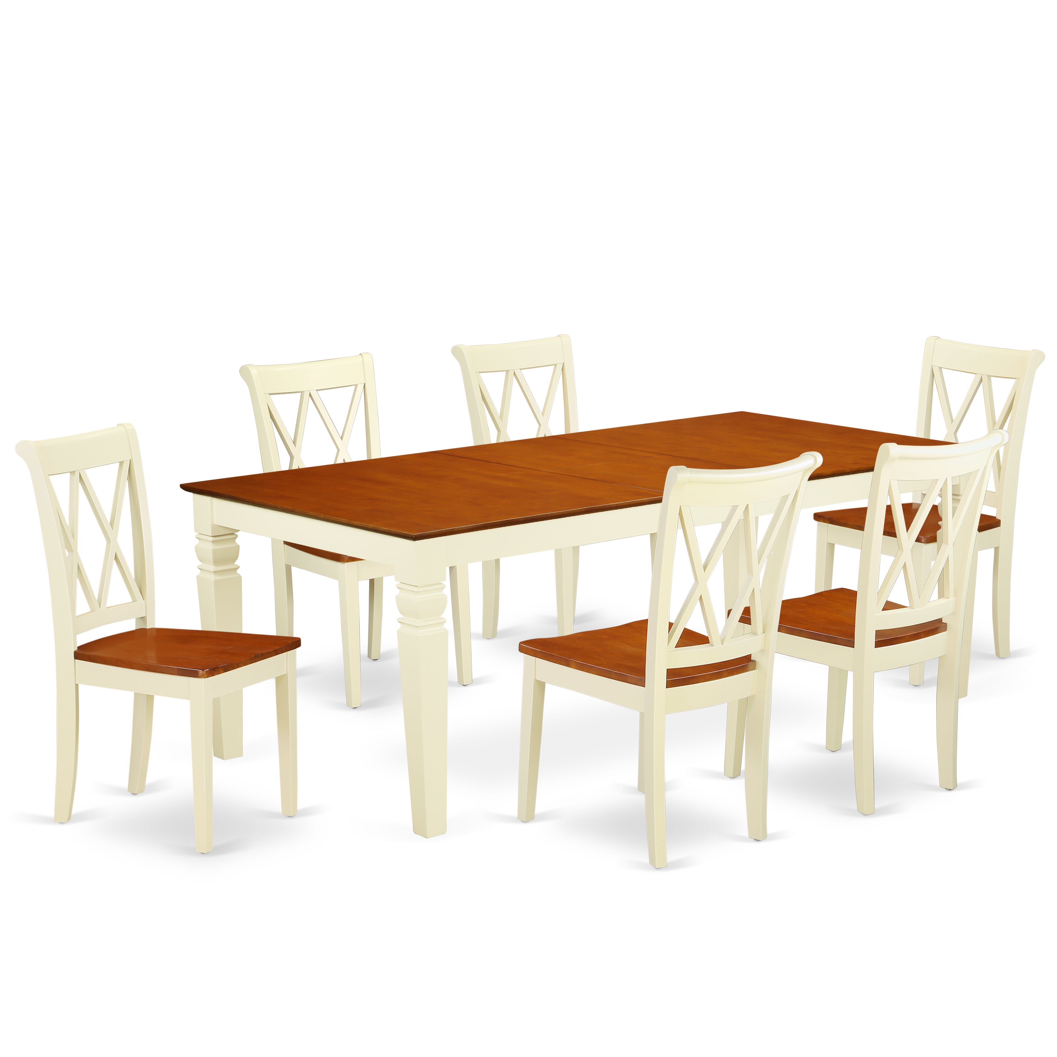 LGCL7-BMK-W 7PC Rectangular 66/84 inch Table with 18 In Leaf and 6 Double X back Chairs