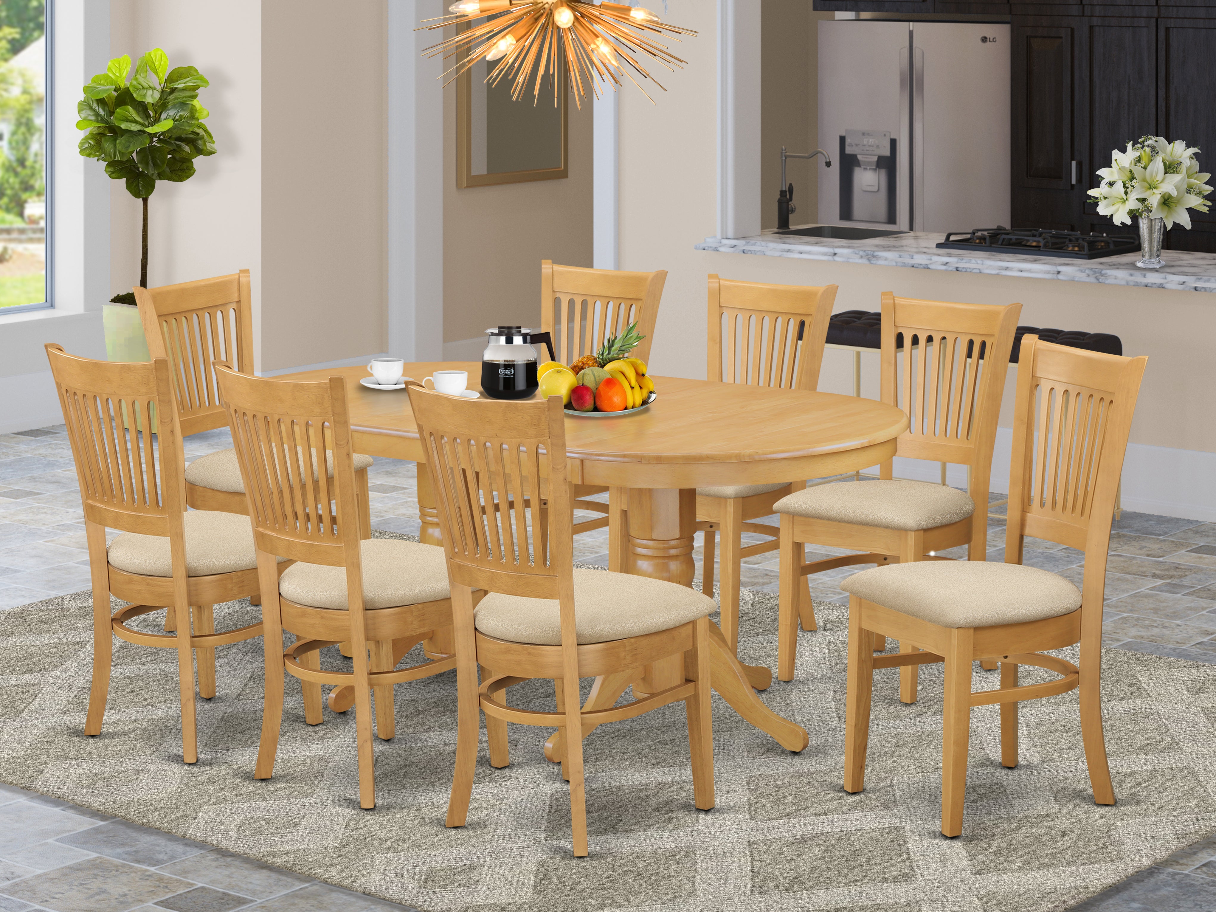 VANC9-OAK-C 9 PC Dining room set for 8 Dining Table with Leaf and 8 Kitchen Dining Chairs