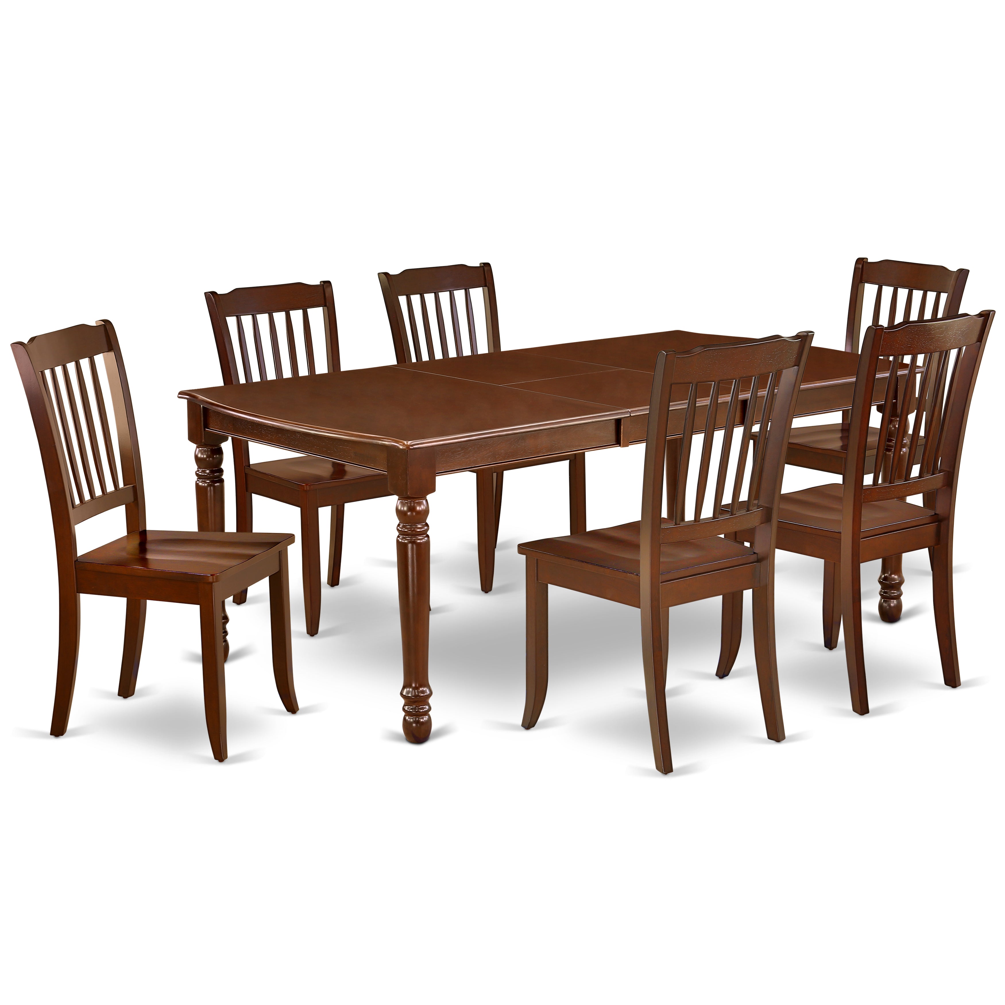 DODA7-MAH-W 7PC Rectangular 60/78 inch Table with 18 In Leaf and 6 vertical slatted Chairs