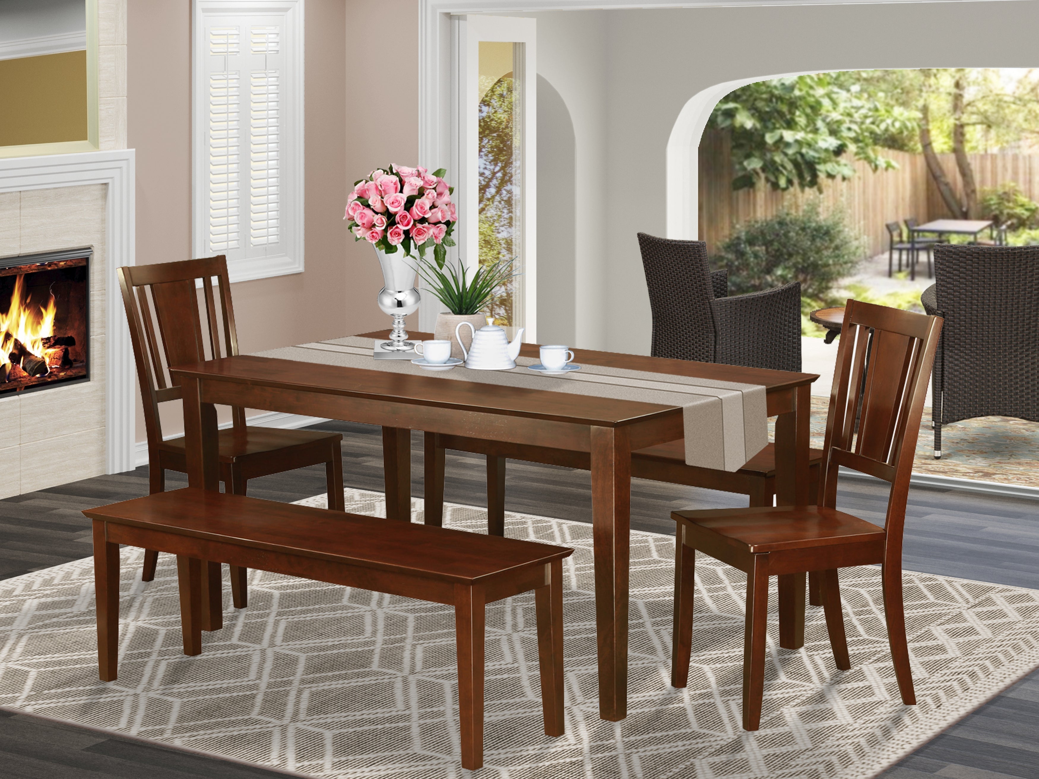 CADU5C-MAH-W 5 Pc Dining room set for 4-Dining Table and 2 Chairs and 2 Benches
