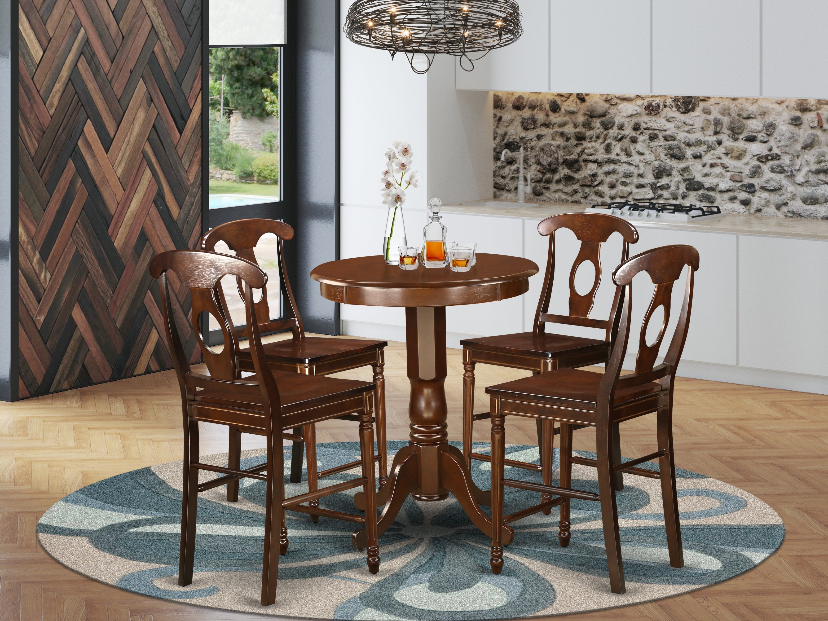 EDKE5-MAH-W 5 Pc counter height set - counter height Table and 4 counter height Dining chair.