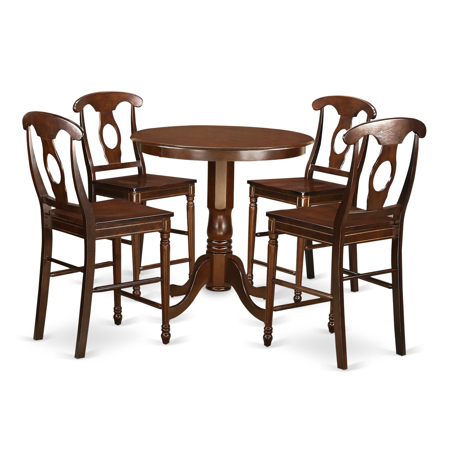 JAKE5-MAH-W 5 Pc pub Table set - high top Table and 4 counter height Dining chair.