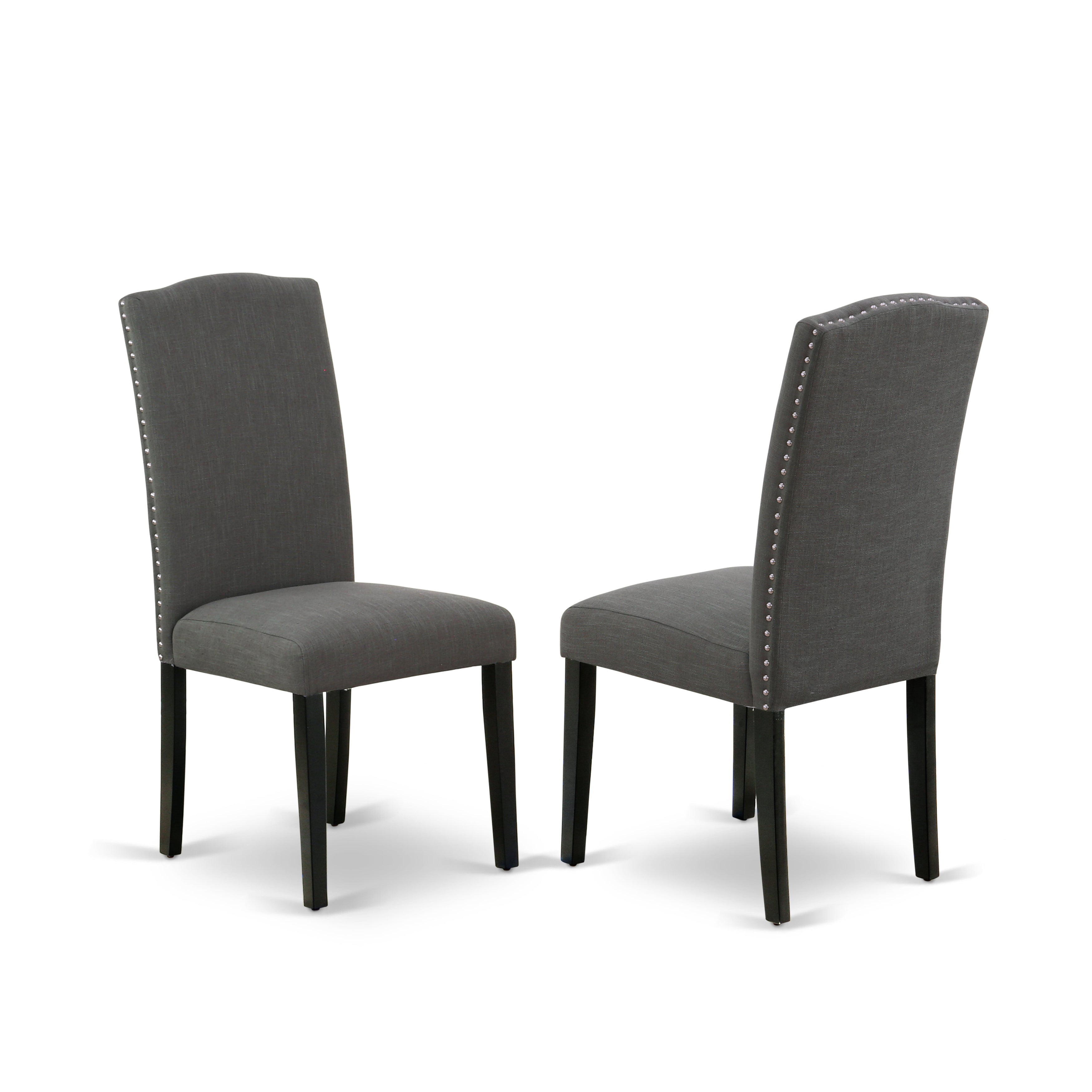 DUEN5-BLK-20 5Pc Rectangle 60 Inch Dining Table And Four Parson Chair With Black Leg And Linen Fabric Dark Gotham Grey