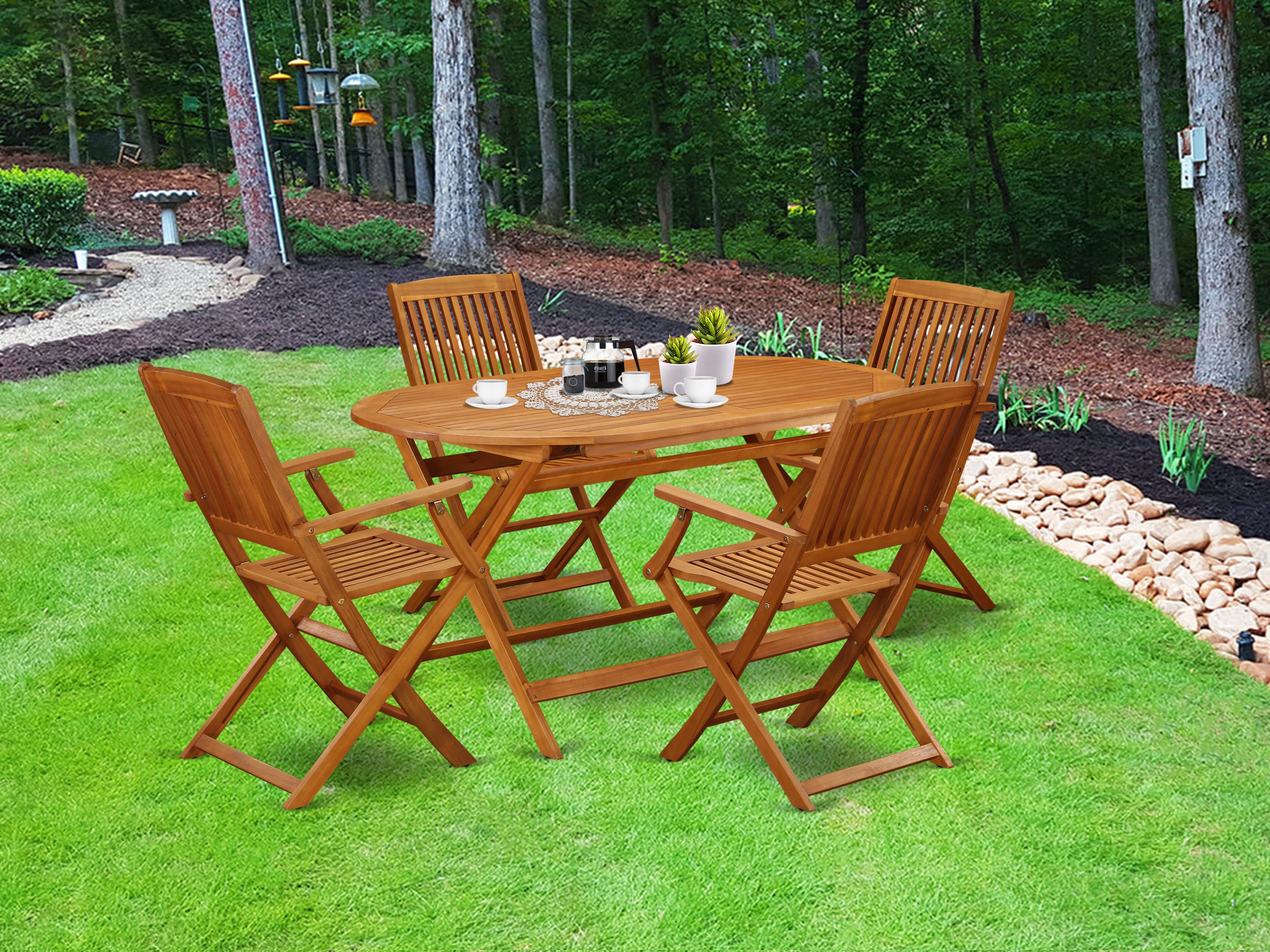 DICM5CANA This 5 Piece Acacia Wooden Patio area Dining Sets offers an Outdoor-Furniture table and four foldable Outdoor-Furniture chairs