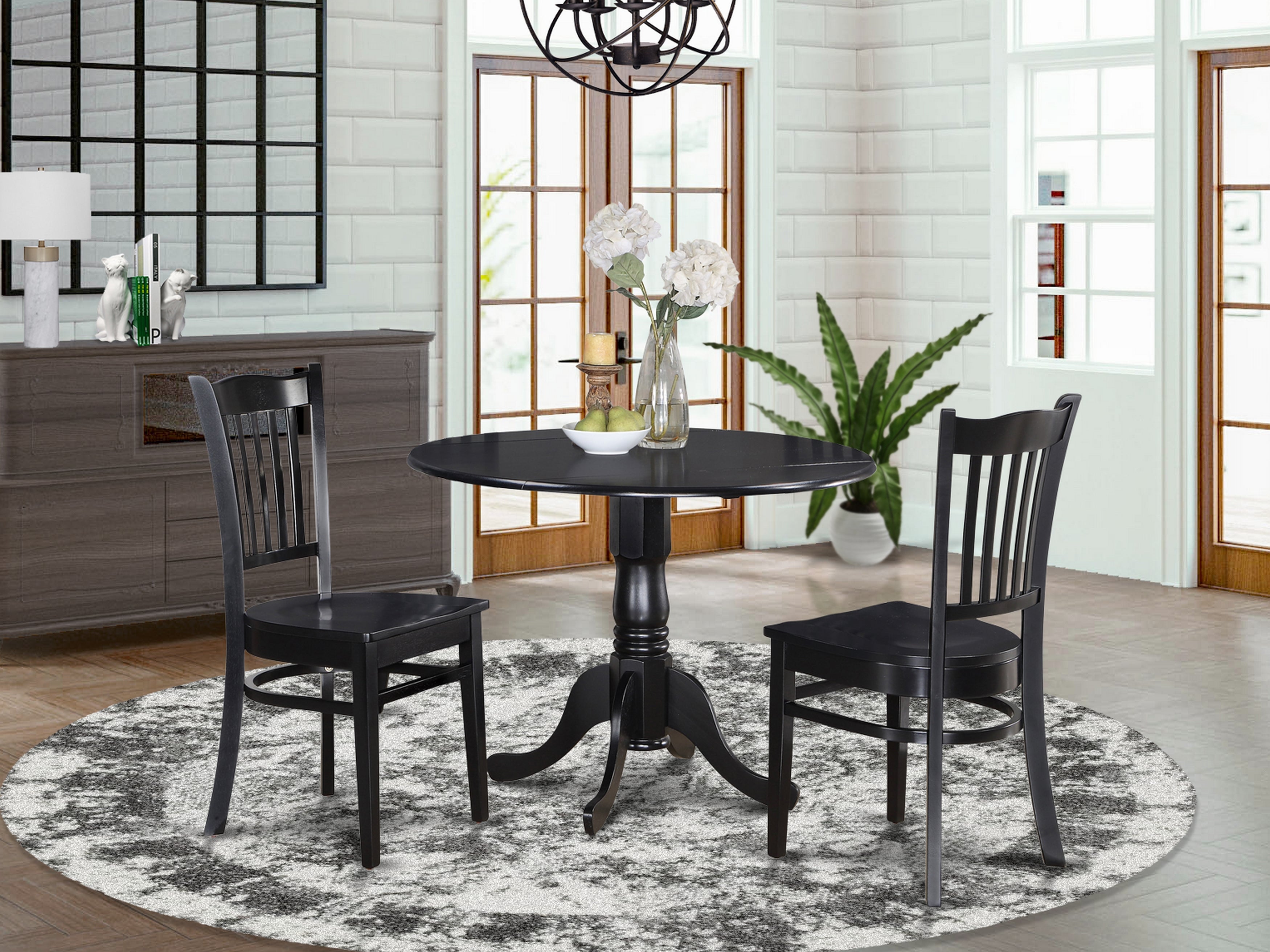 DLGR3-BLK-W 3 PC small Kitchen Table and Chairs set-round Kitchen Table and 2 dinette Chairs