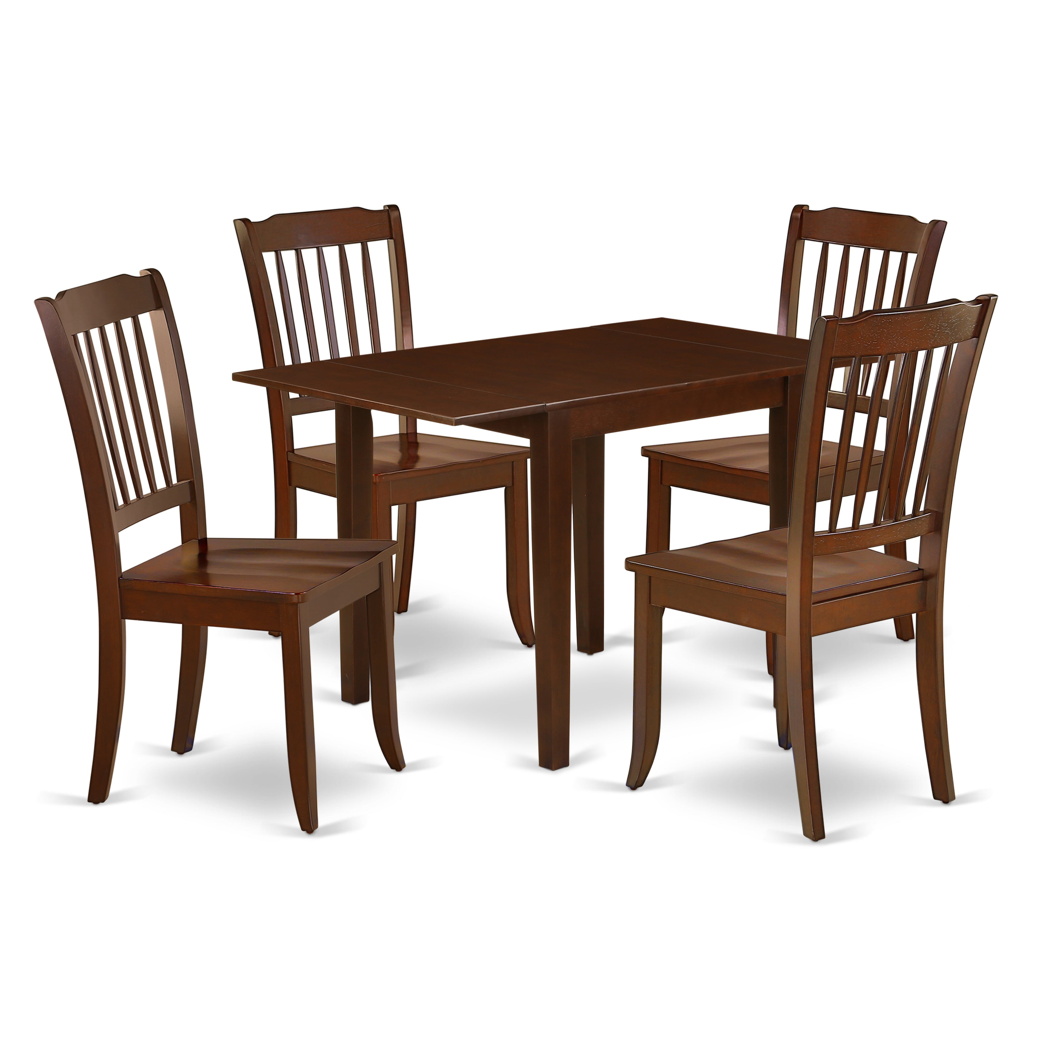 East West Furniture NDDA5-MAH-W Dining Set 5 Pcs- 4 Great Wood Dining Chairs and a Gorgeous Wooden Dining Table - Mahogany Finish Solid Wood Chair Seat and Table Top - Mahogany Finish Wooden Structure.