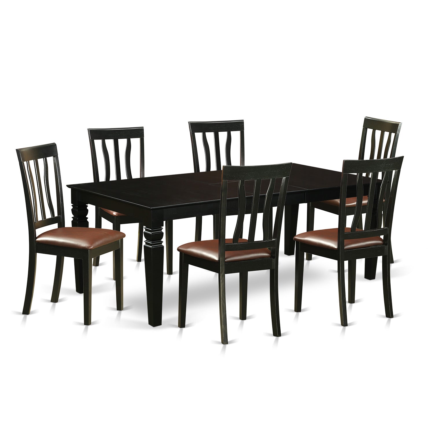LGAN7-BLK-LC 7 Pc Dining set with a Dining Table and 6 Leather Dining Chairs in Black