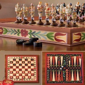 Heartwood Creek Jim Shore Deluxe Chess Checkers Backgammon Game Set - Rare