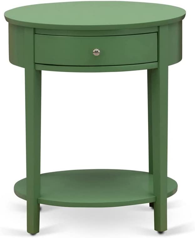 HI-12-ET Solid Wood Mid Century Modern Nightstand W/ Drawer Clover Green Finish