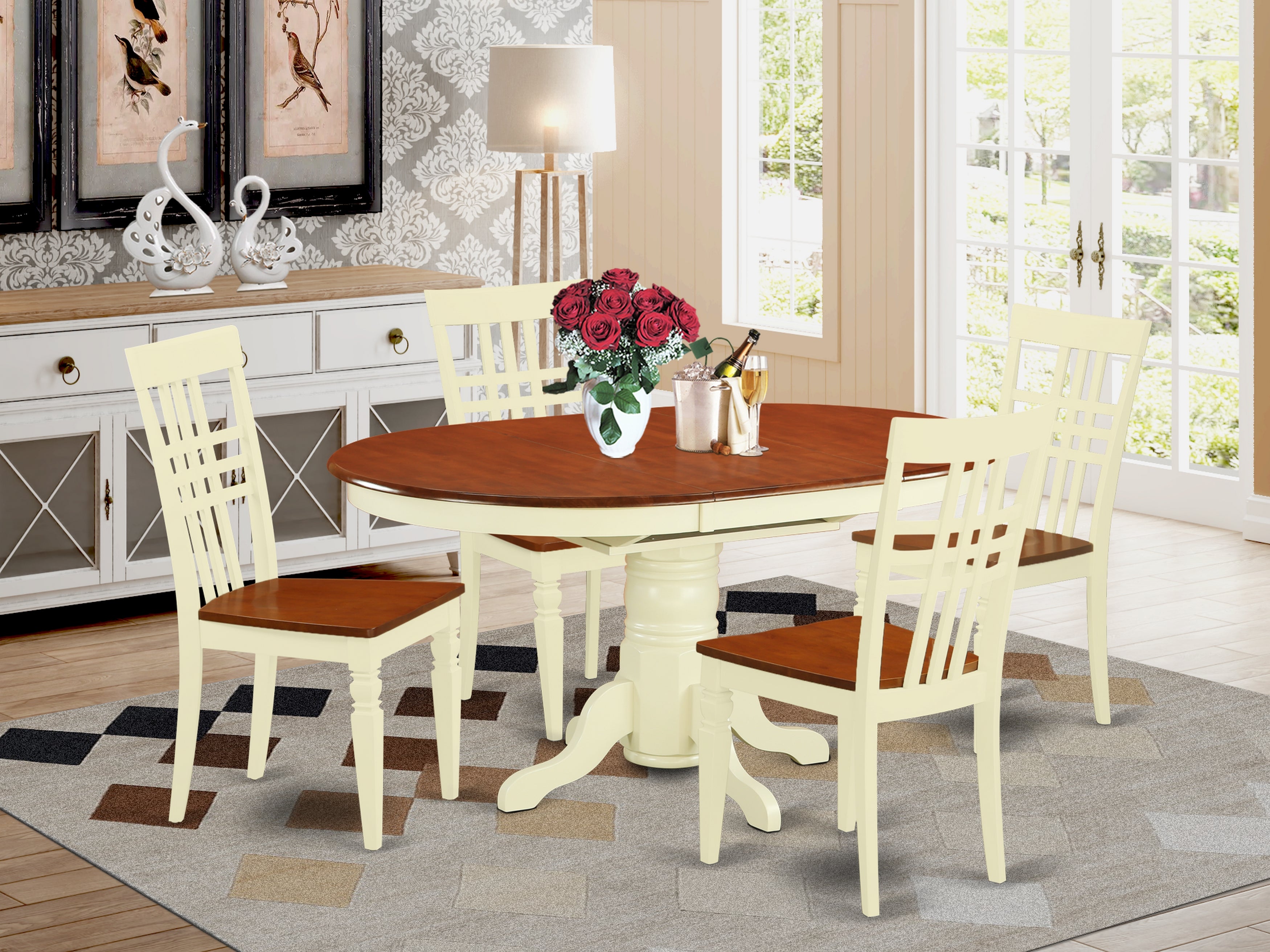 KELG5-BMK-W 5 PC Table and chair set with a Kenley Dining Table and 4 Kitchen Chairs in Buttermilk and Cherry