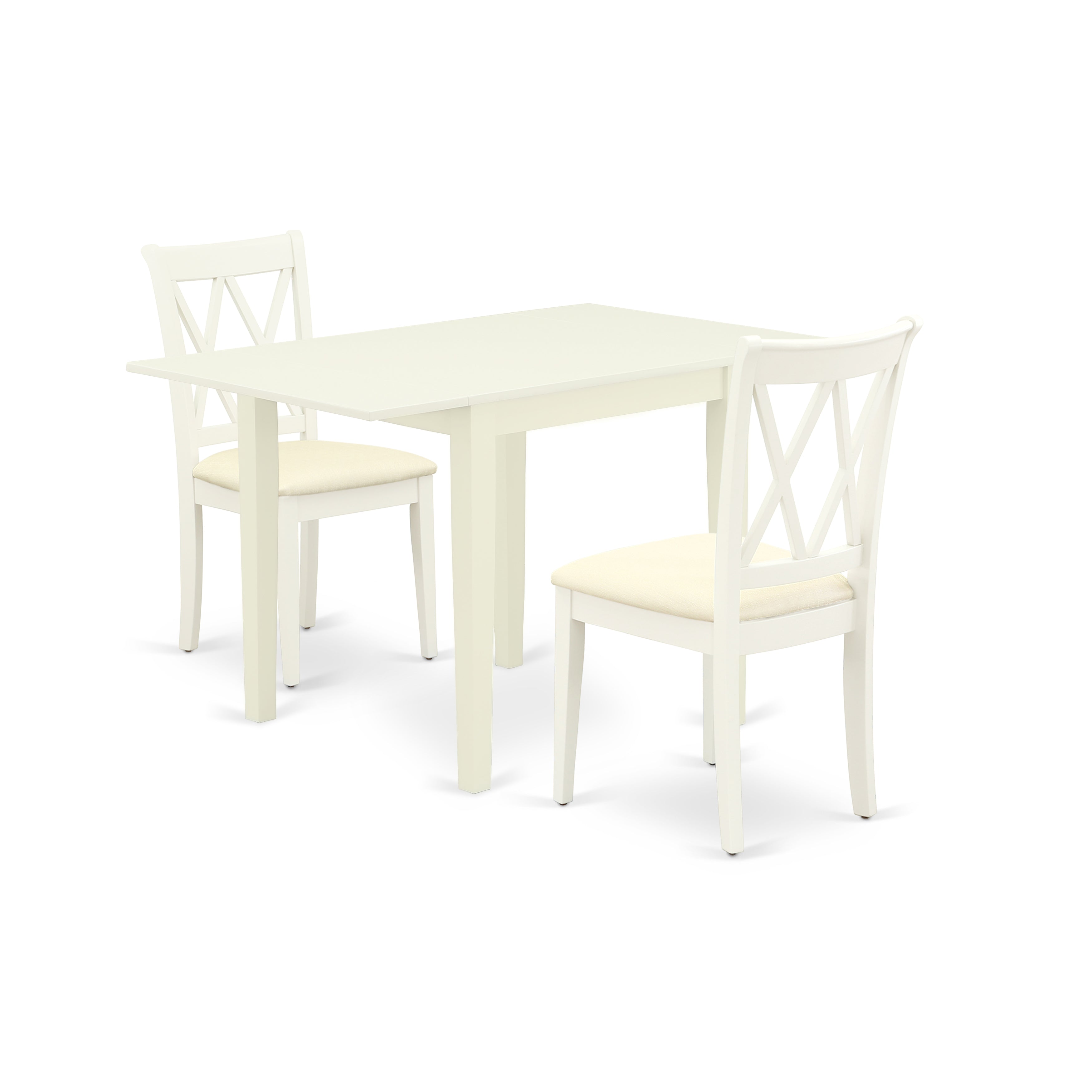 East West Furniture NDCL3-LWH-C Dining Room Table set for 3- 2 Outstanding Dining Chairs - a Gorgeous Dining Room Table - Linen White Color Microfiber - Linen White Finish Hardwood Structure