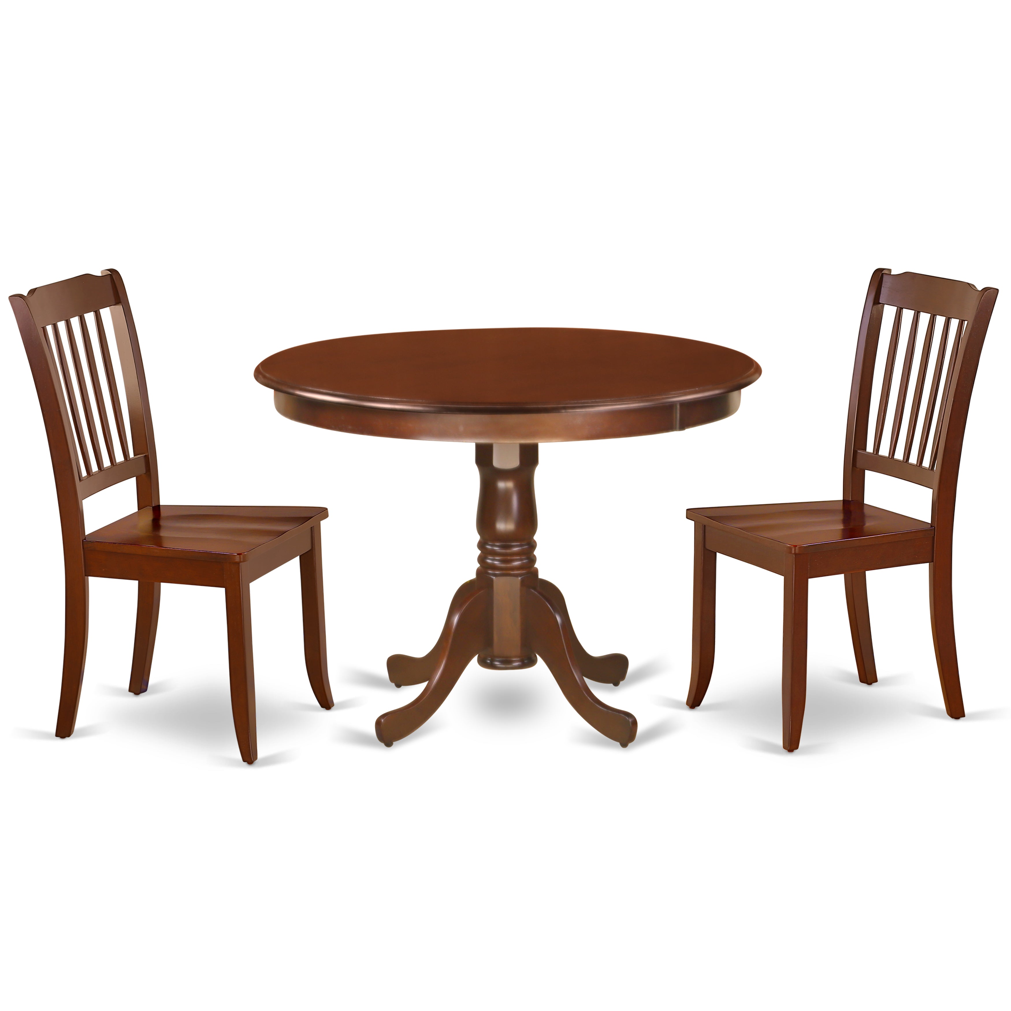 HLDA3-MAH-W 3PC Round 42 inch Table and 2 vertical slatted Chairs