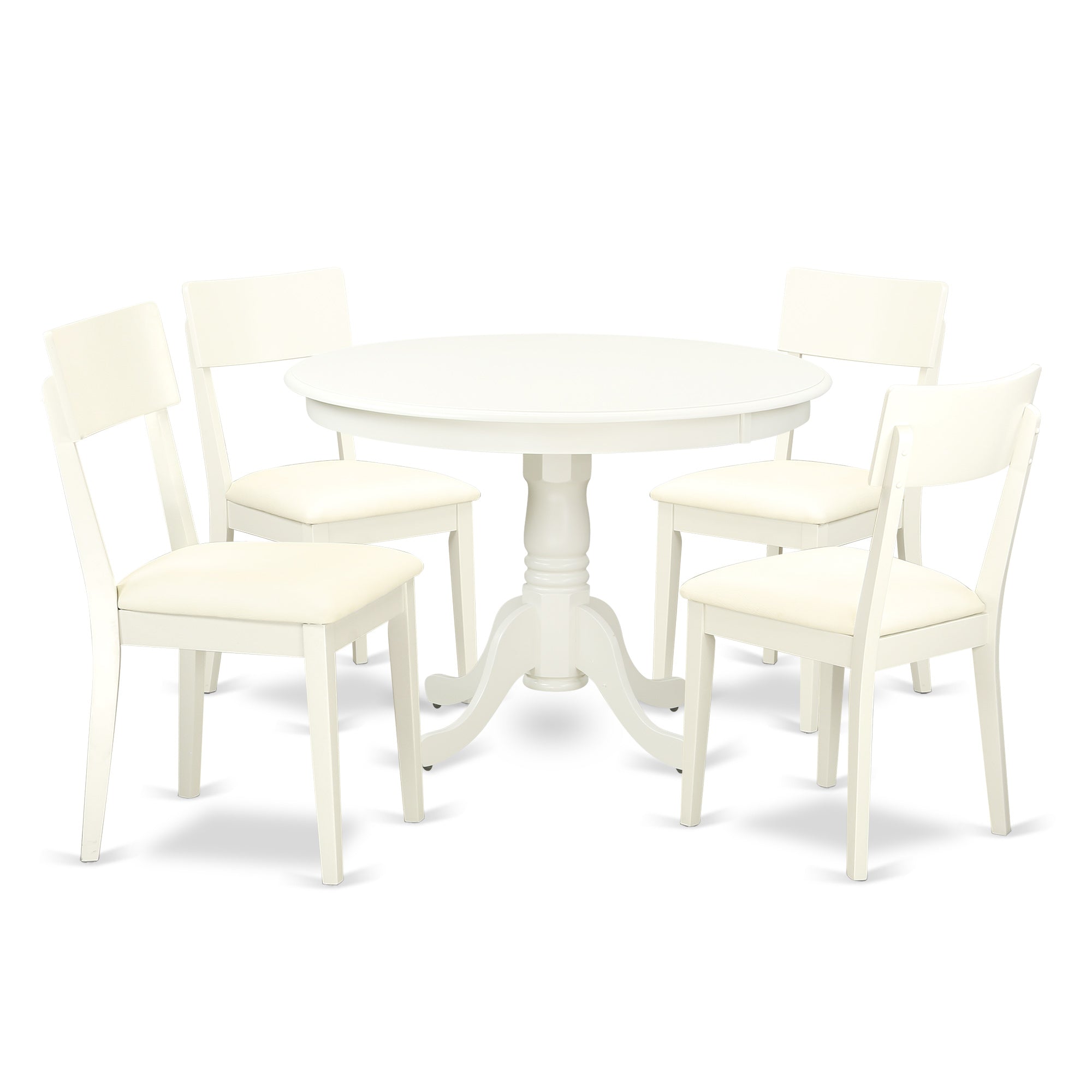 HLAD5-LWH-LC 5-Piece Hartland Set With One Dining Table And Four Faux Leather Seat Dinette Chairs In A Beautiful Linen White Finish.
