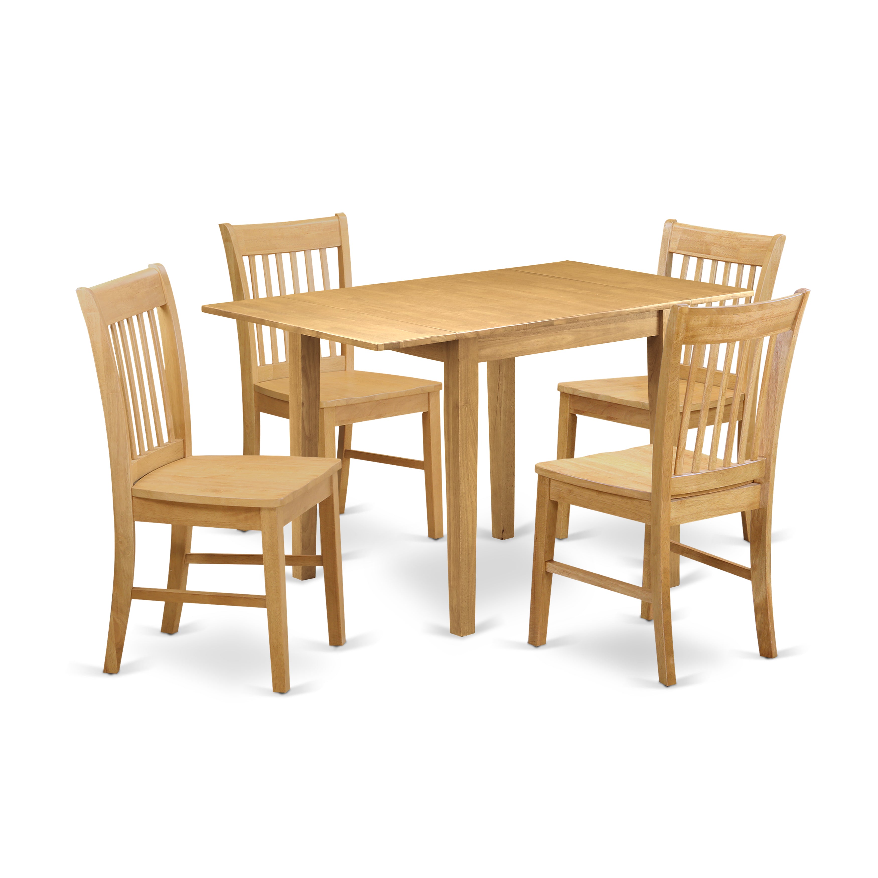 East West Furniture NDNO5-OAK-W 5Pc Dinette Set for Small Spaces Includes a Small Table and 4 Dining Room Chair with Asian Hardwood Seat and Slat Back, Oak Finish