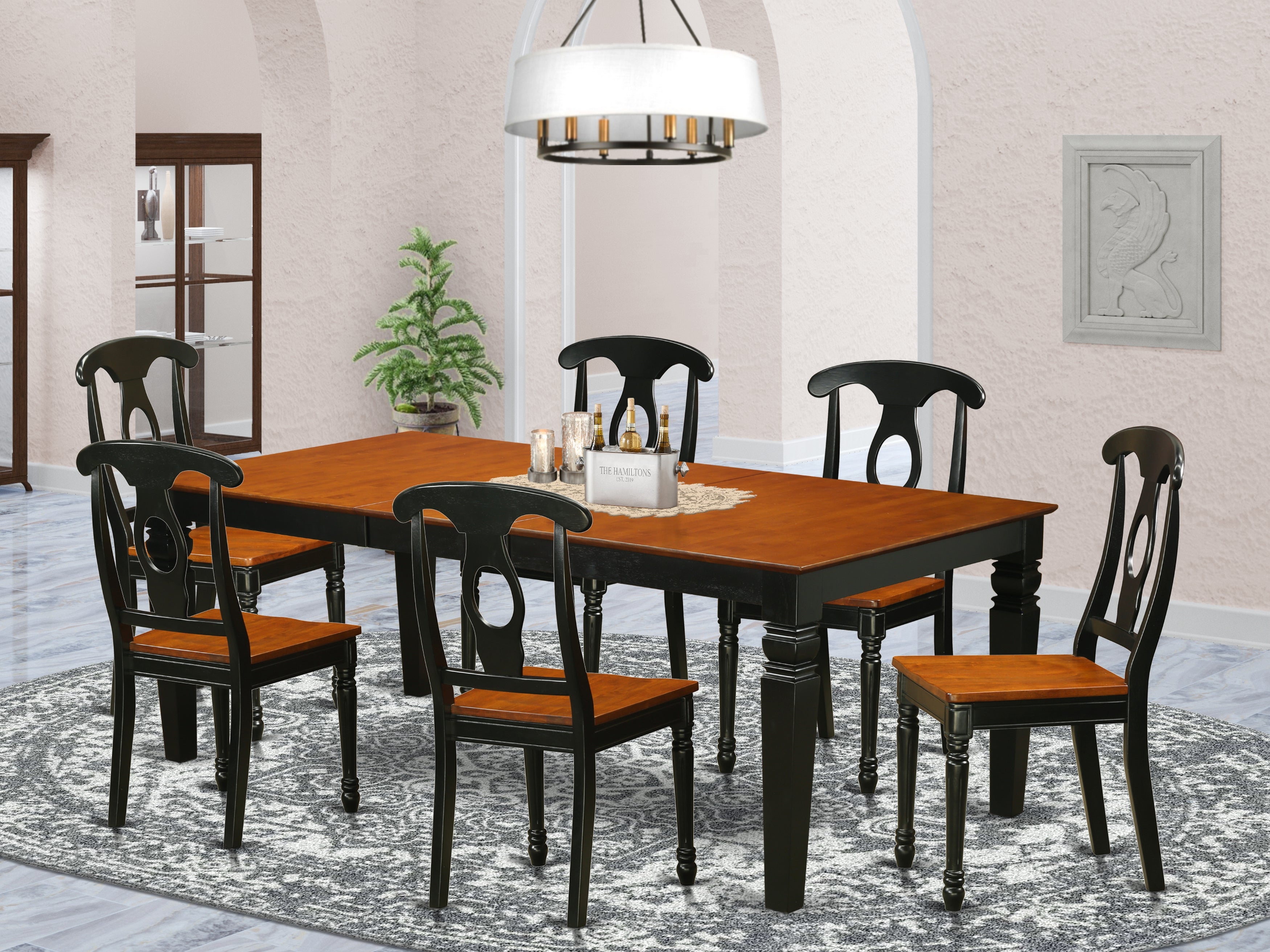 LGKE7-BCH-W 7 PC Table set with a Table and 6 Dining Chairs in Black and Cherry
