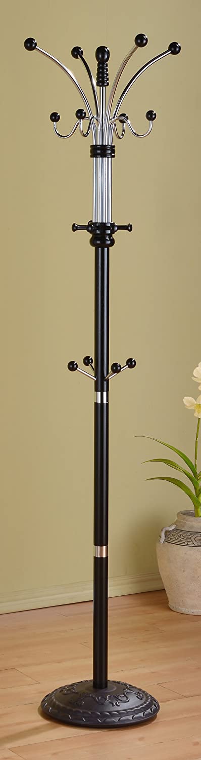 Six Foot Wood and Chrome Coat Rack Black Finish