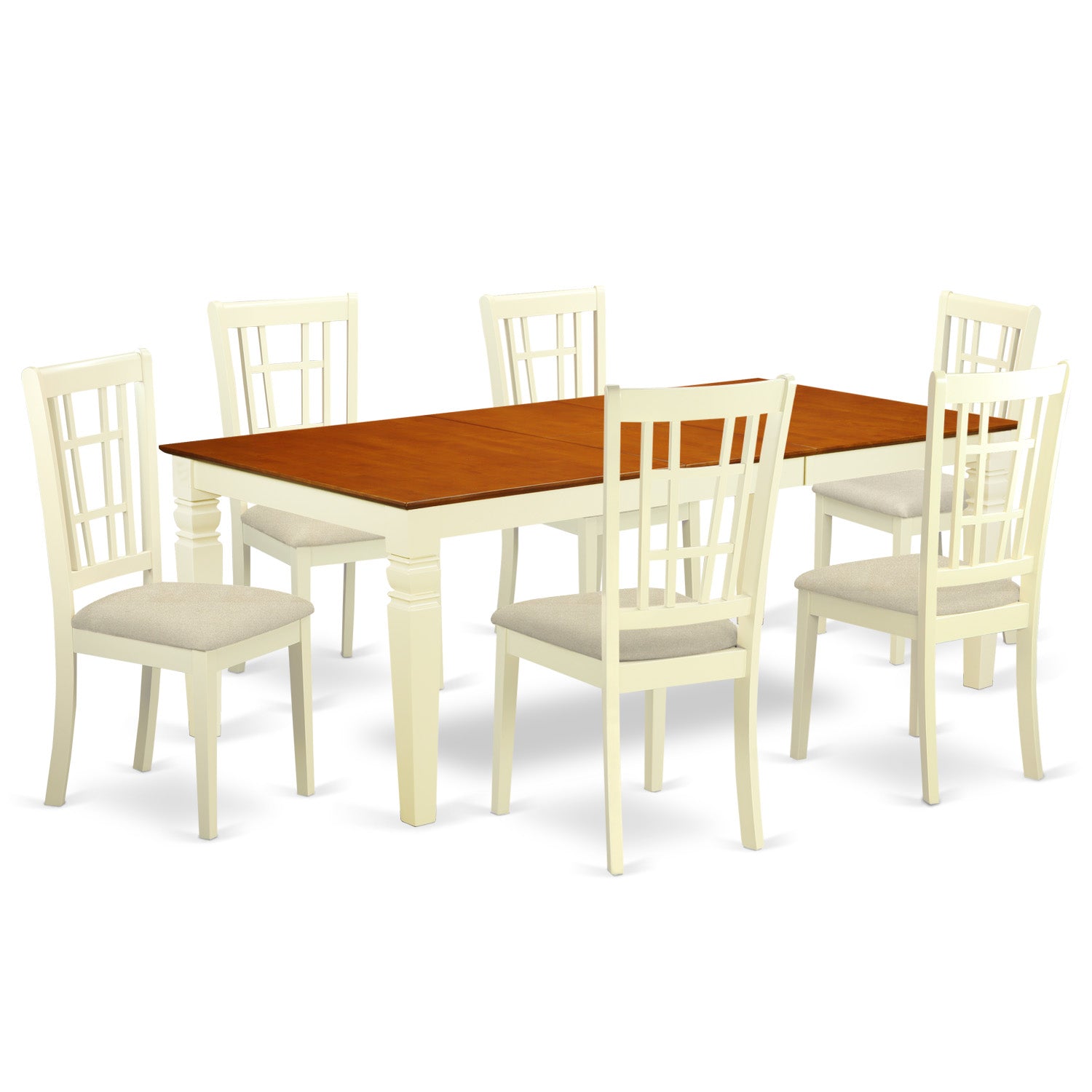LGNI7-BMK-C 7 PC Kitchen Table set with a Table and 6 Dining Chairs in Buttermilk and Cherry