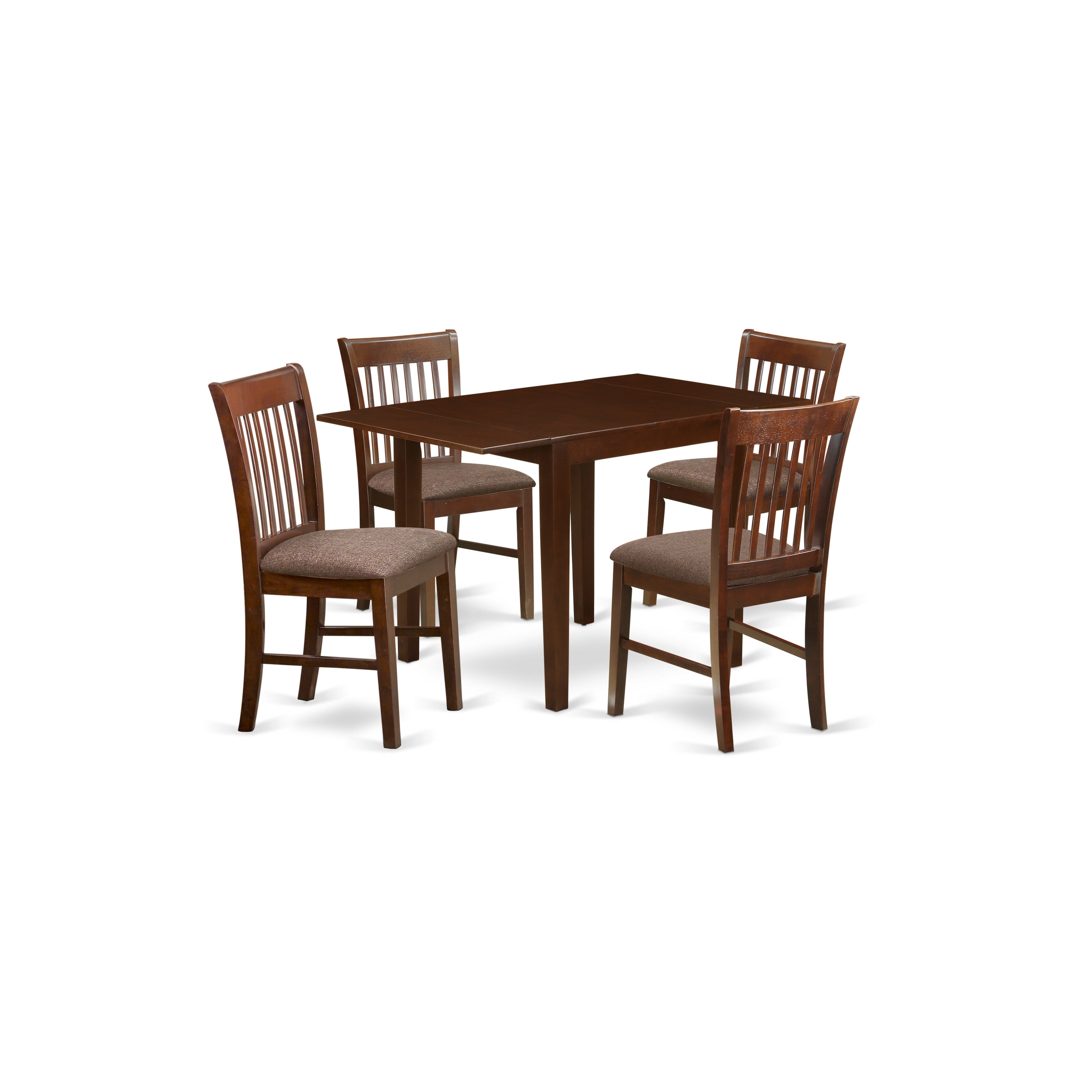 East West Furniture NDNO5-MAH-C 5Pc Wood Dining Table Set Contains a Drop Leaf Table and 4 Modern Dining Chairs with Microfiber Upholstery Seat, Mahogany Finish