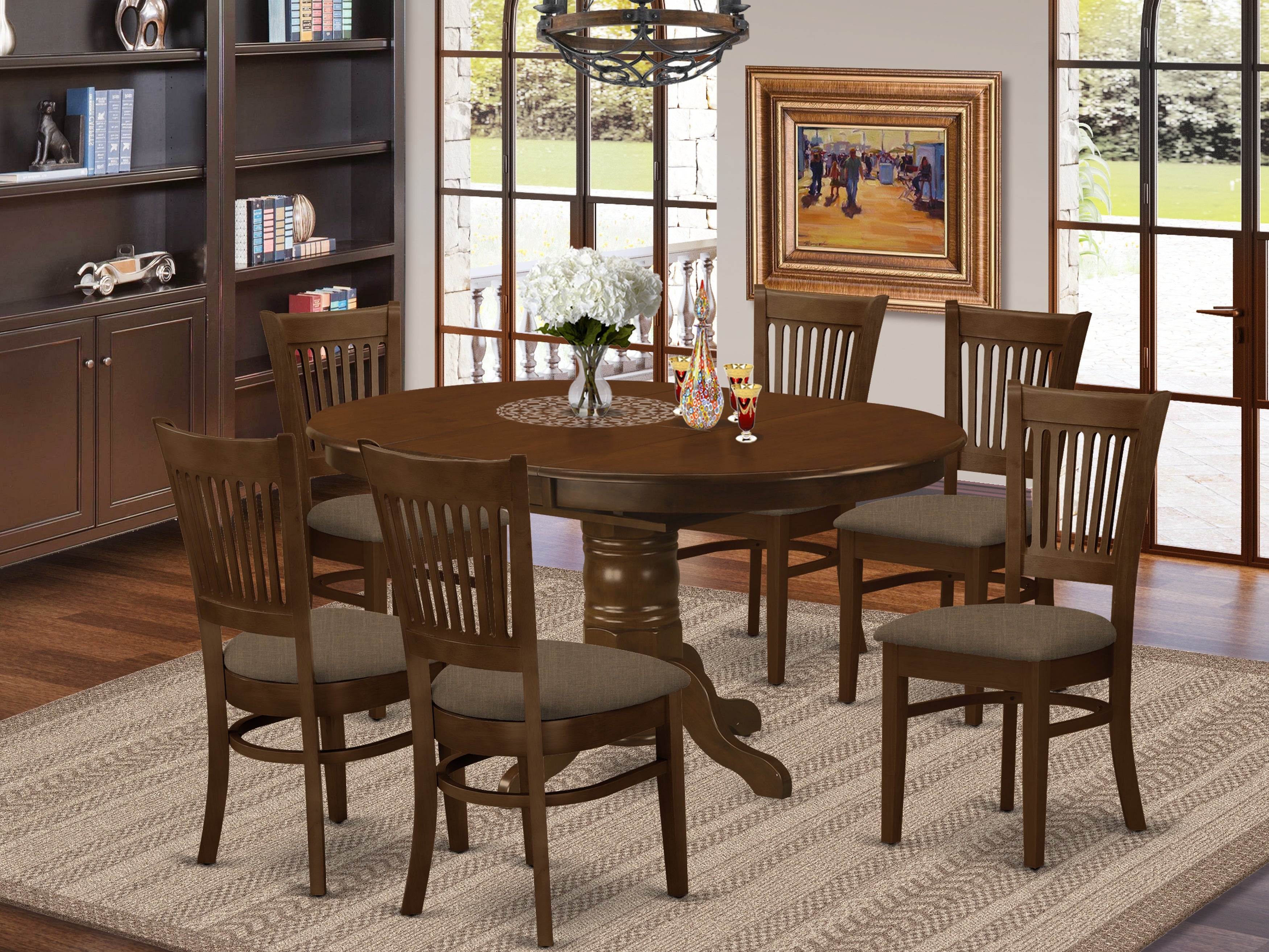 KEVA7-ESP-C 7 Pc set Kenley with a 18" Leaf and 6 Cushion Dinette Chairs