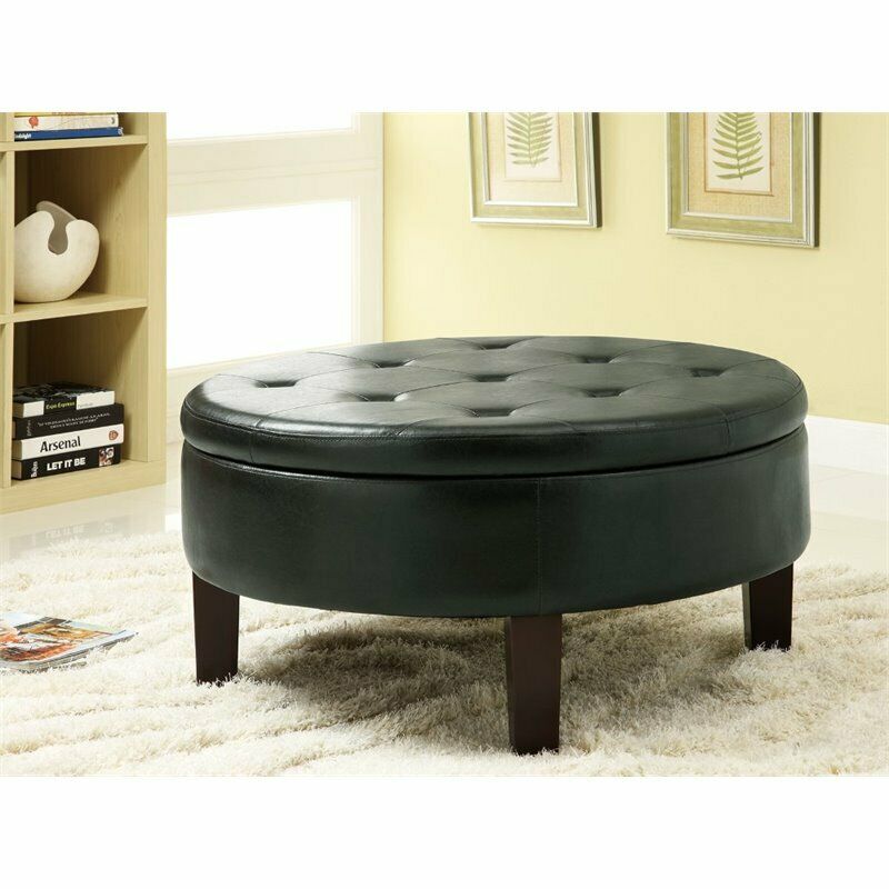 Reginald Round Tufted Upholstered Storage Ottoman Dark Brown