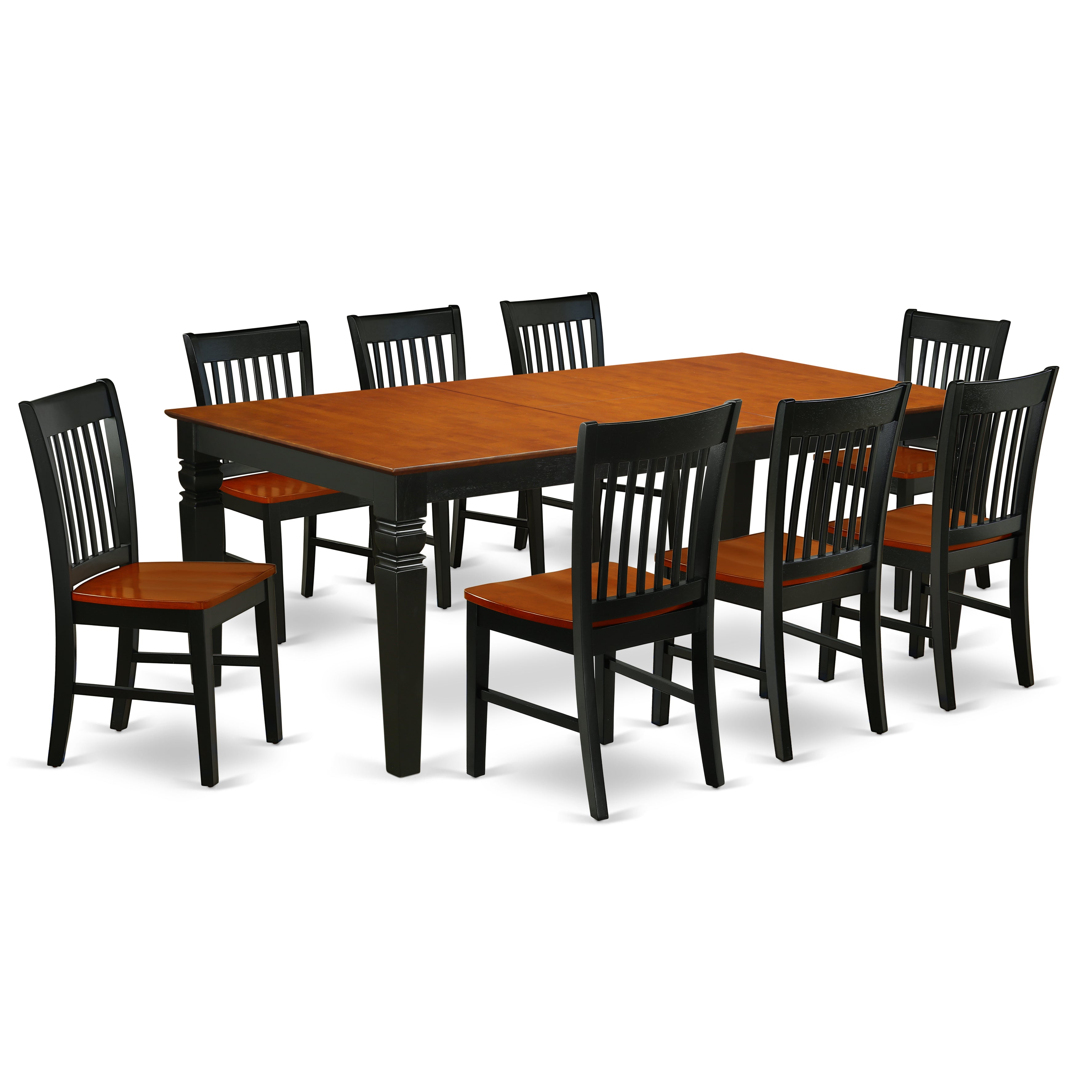LGNO9-BCH-W 9Pc Rectangular 66/84" Dinner Table With 18 In Self Storing Butterfly Leaf And Eight Wood Seat Kitchen Chairs