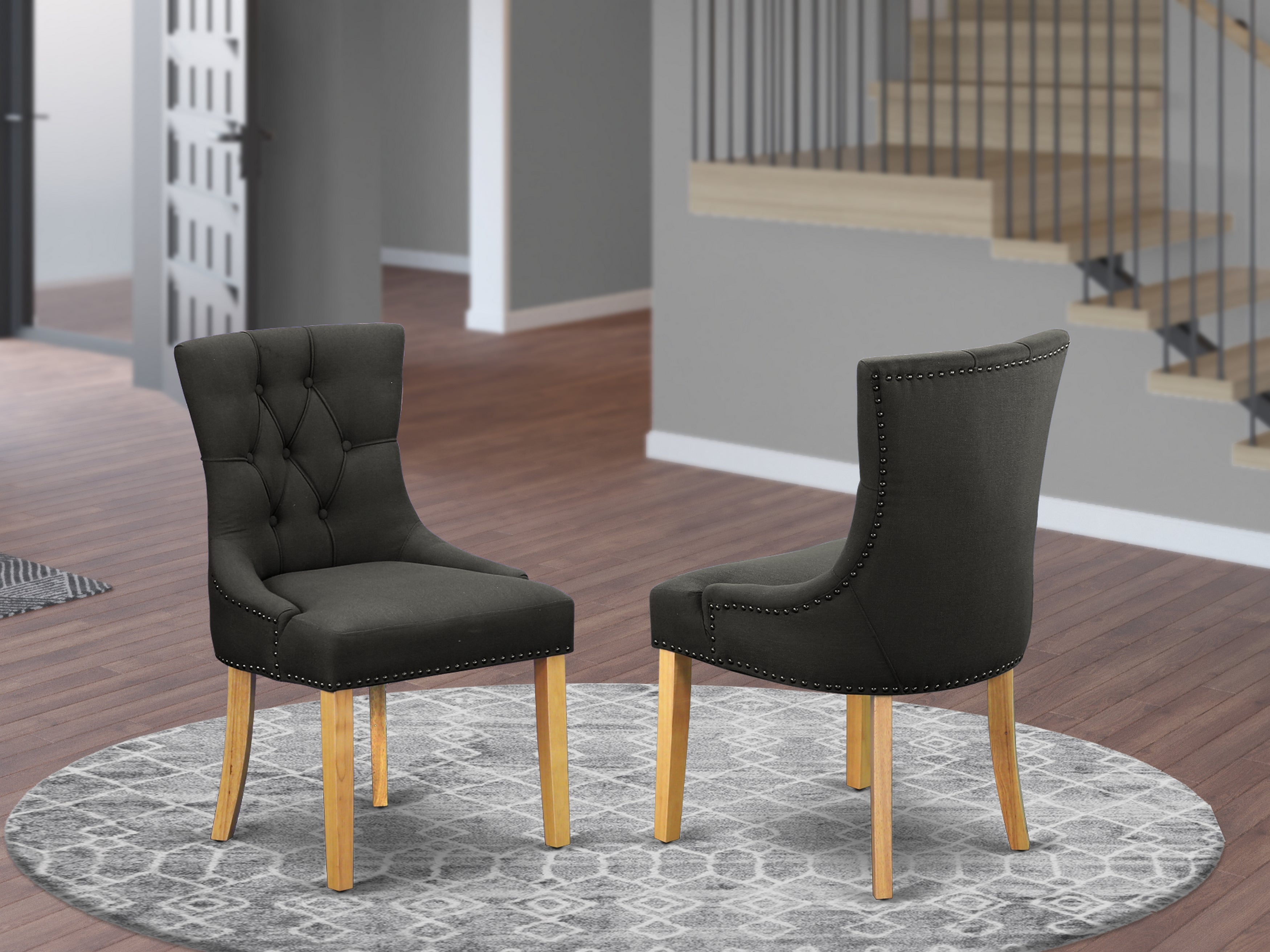 FRP4B20 Friona parson Chair with Oak Finish Leg and Linen fabric-Dark Gotham Grey Color