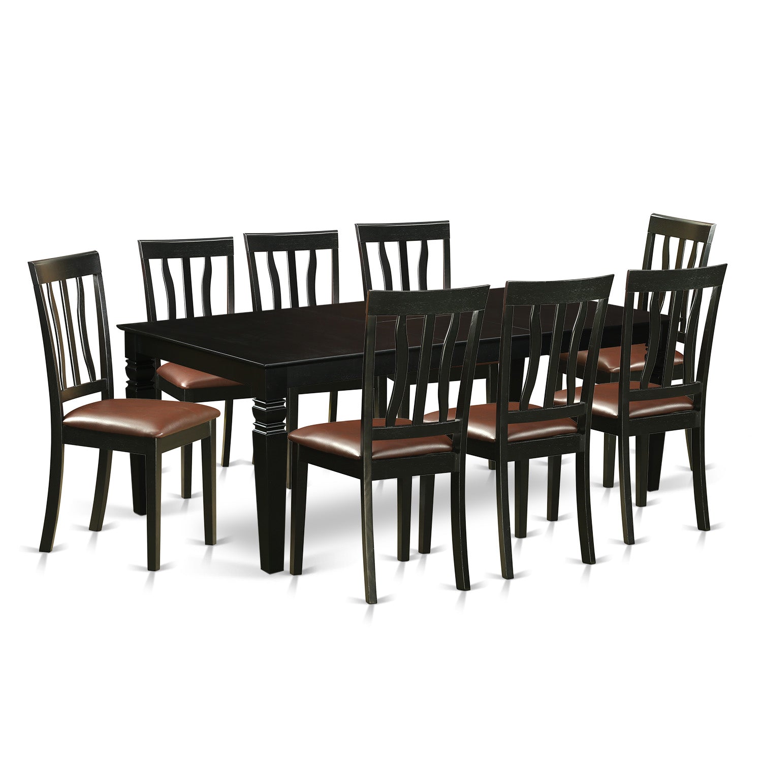 LGAN9-BLK-LC 9 Pc Dinette set with a Dining Table and 8 Leather Dining Chairs in Black
