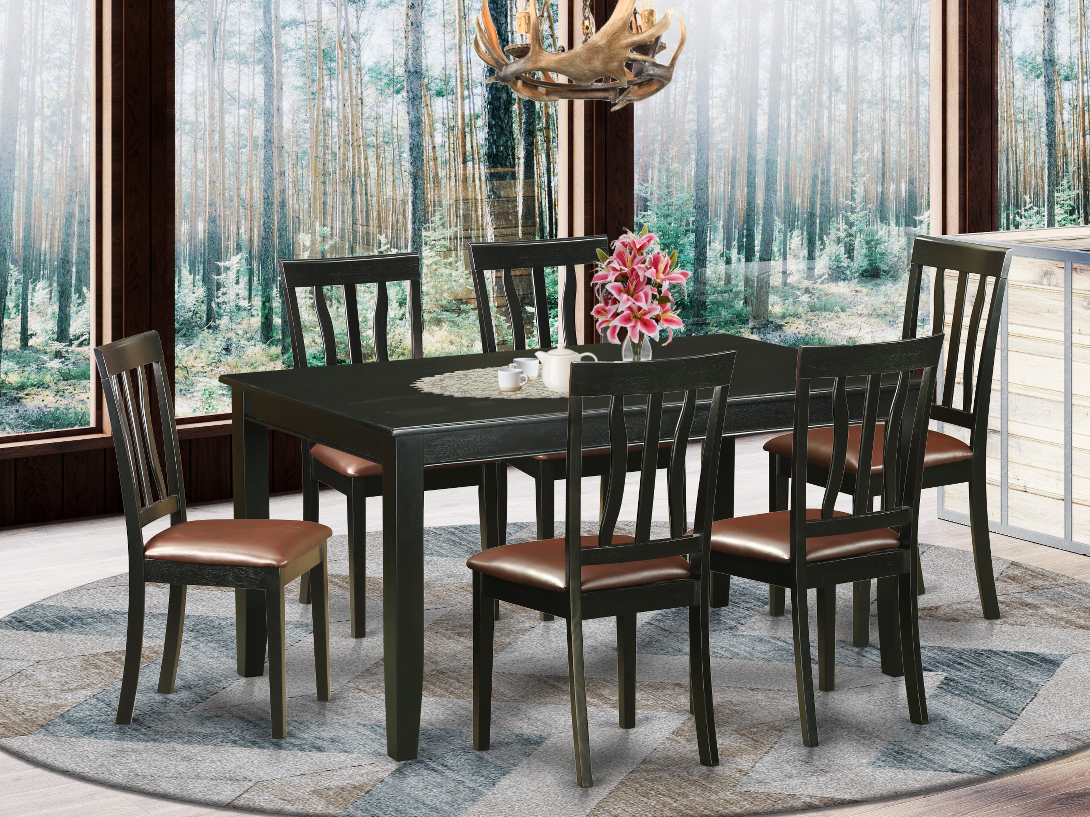 DUAN7-BLK-LC 7 Pcs Dining room sets -Table and 6 dinette Chairs