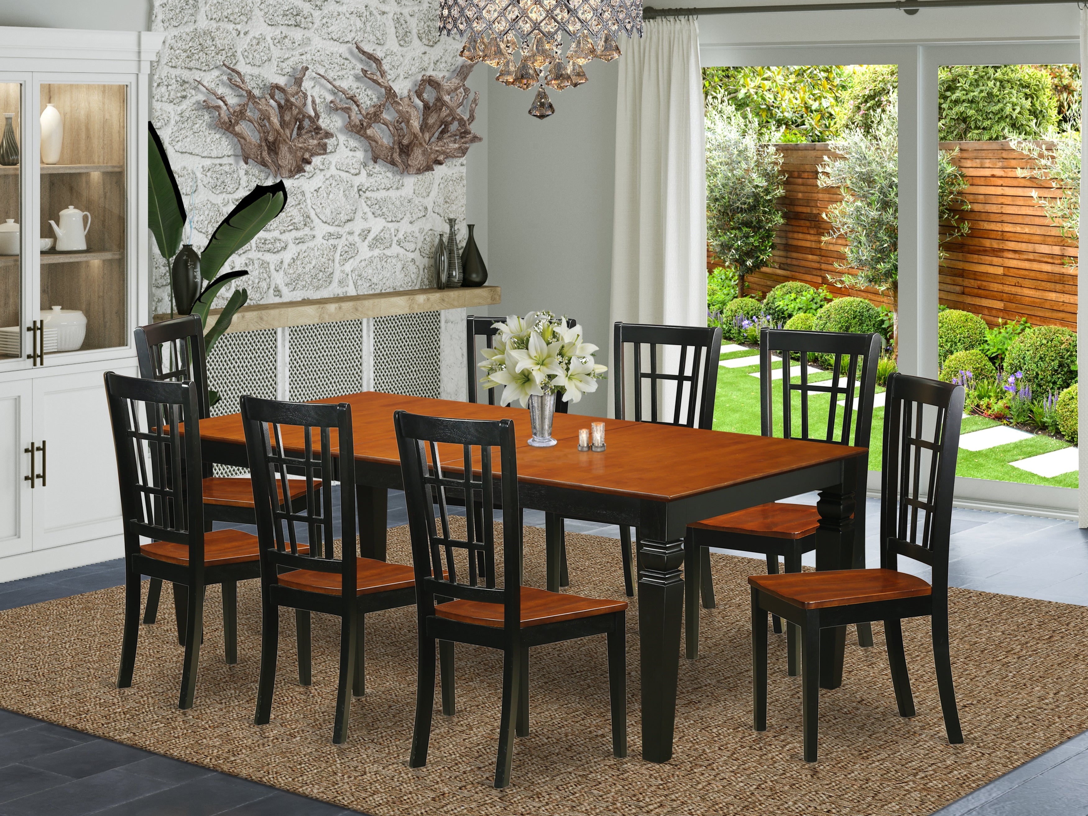 LGNI9-BCH-W 9 Pc Dinette set with a Dining Table and 8 Dining Chairs in Black and Cherry